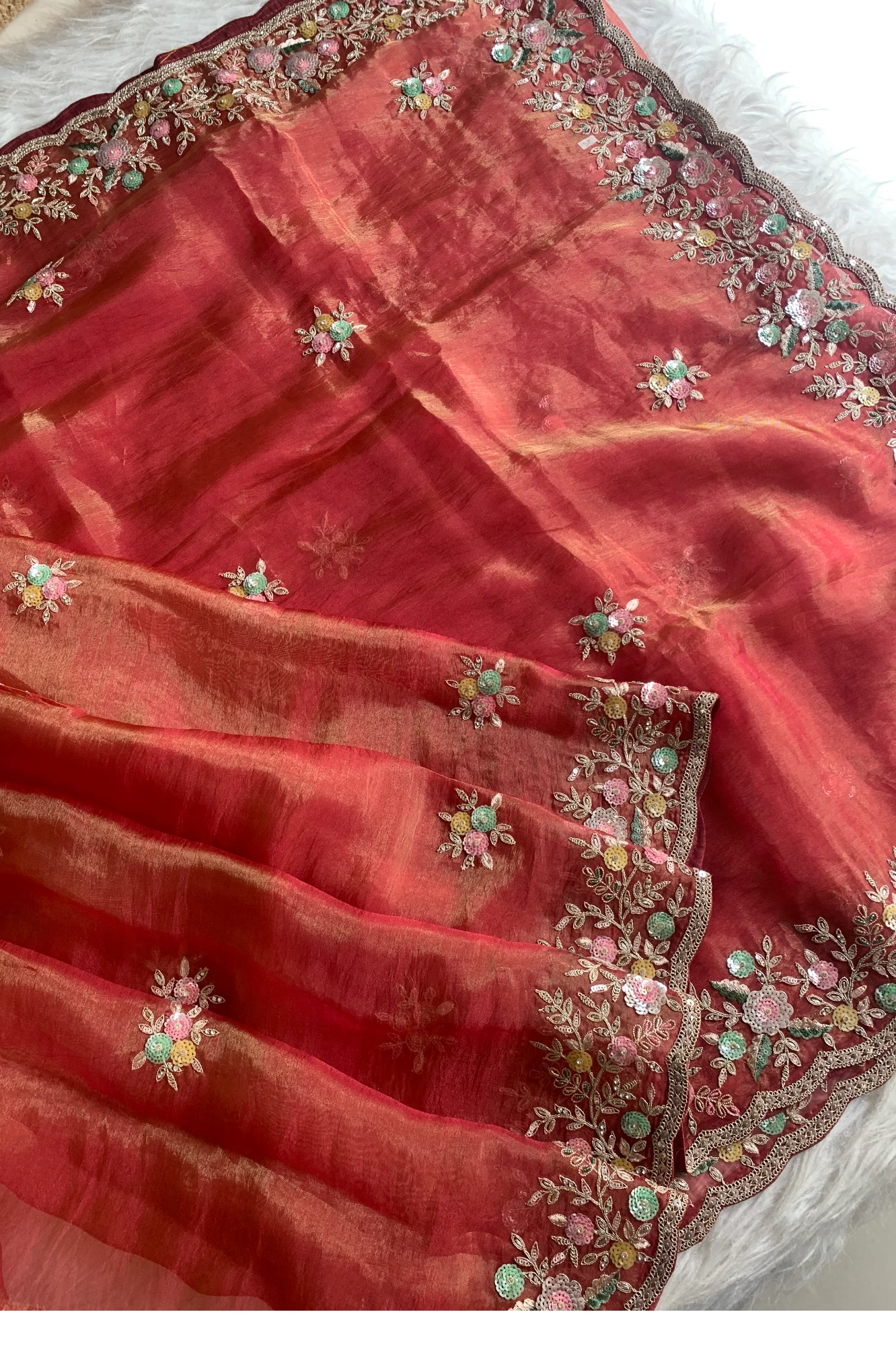 Red Pink Crush Tissue Organza Saree 5777 01