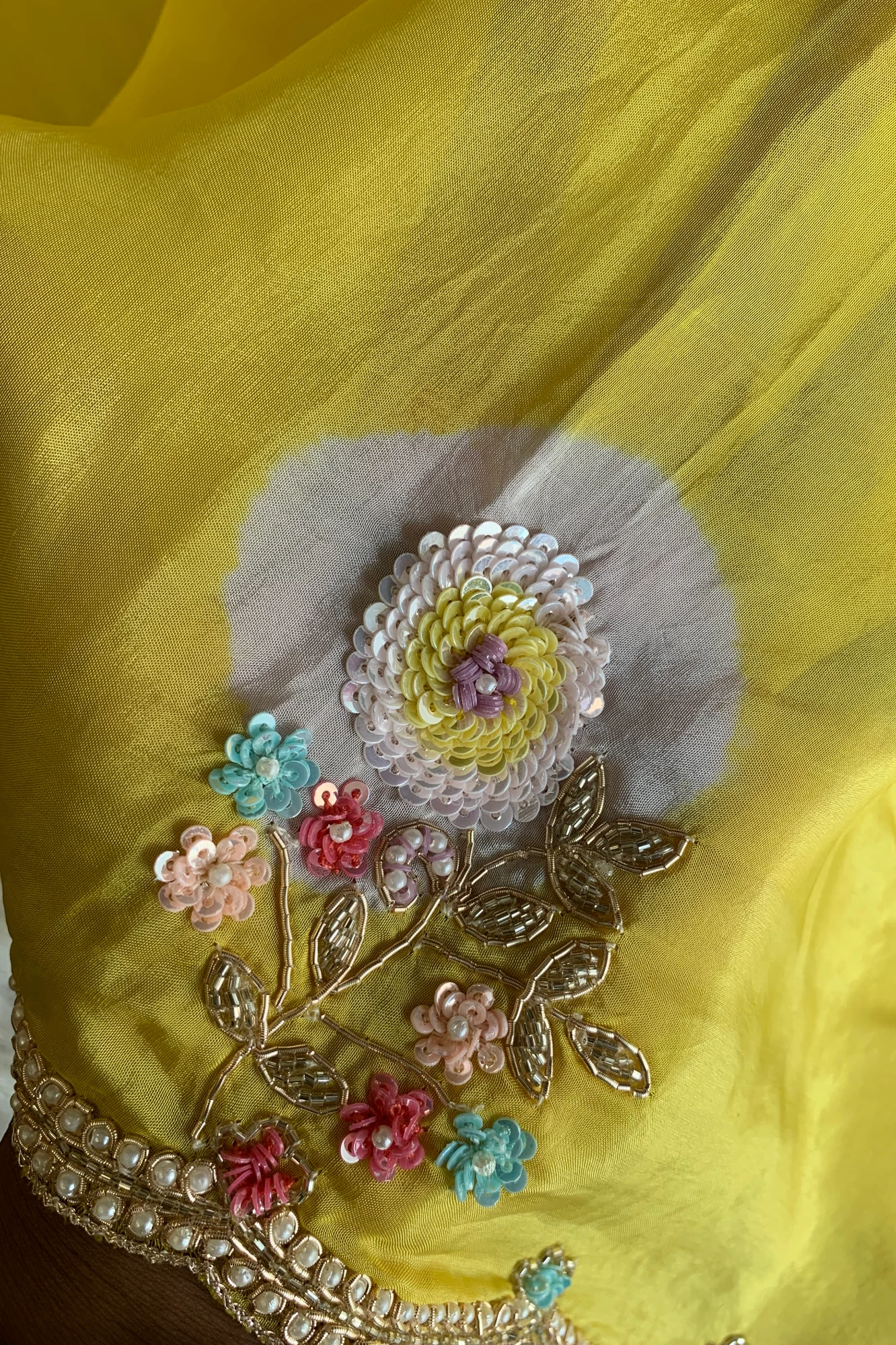 Lemon Yellow Habutai Silk Saree Tie&Dye Design 5650 09