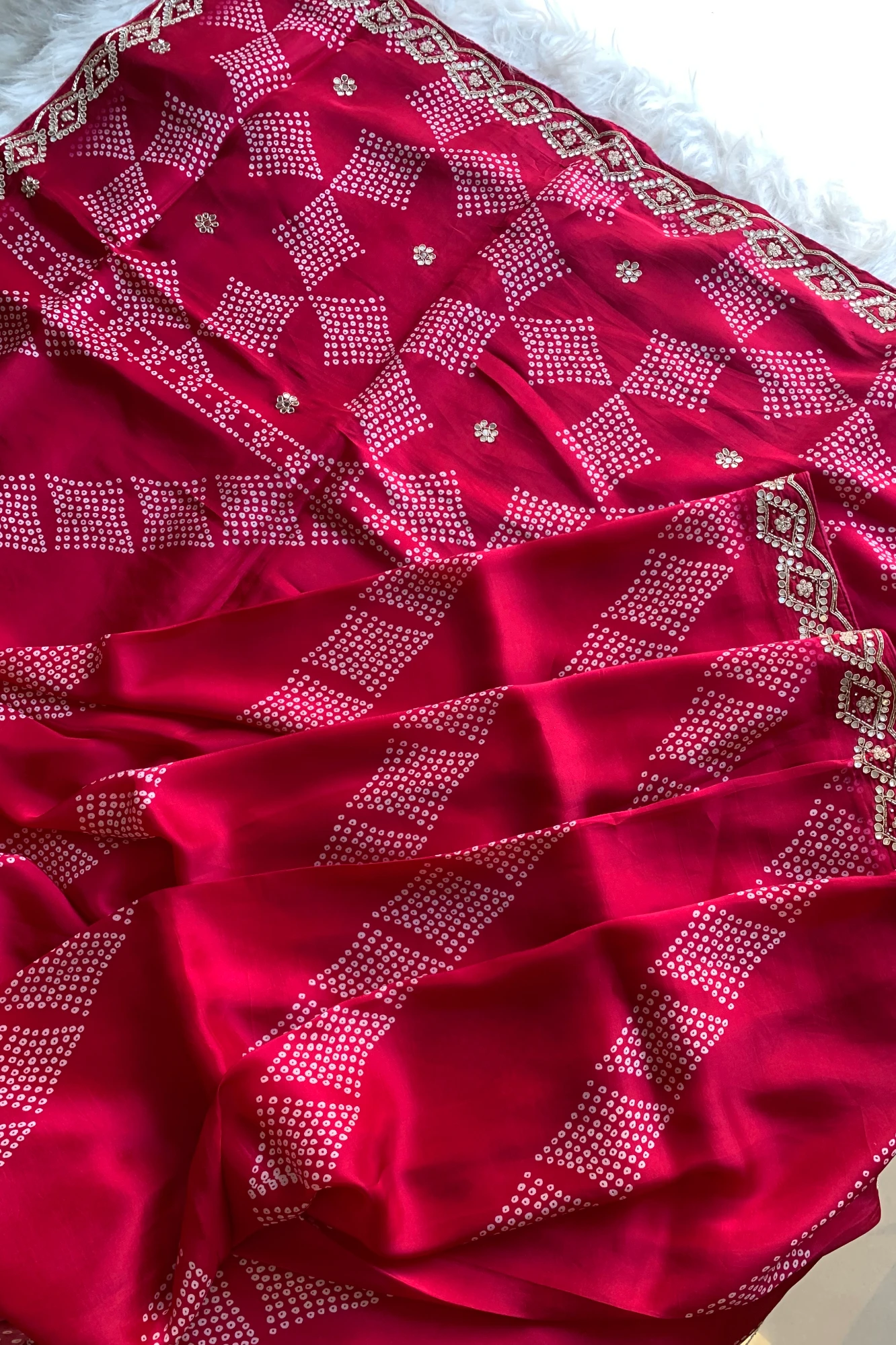 Rani Pink Printed Bandhej Russian Silk Saree 5308 07