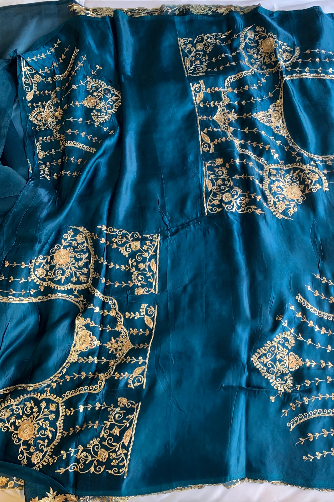 Peacock Blue Aari Pure Organza Saree 5850 10