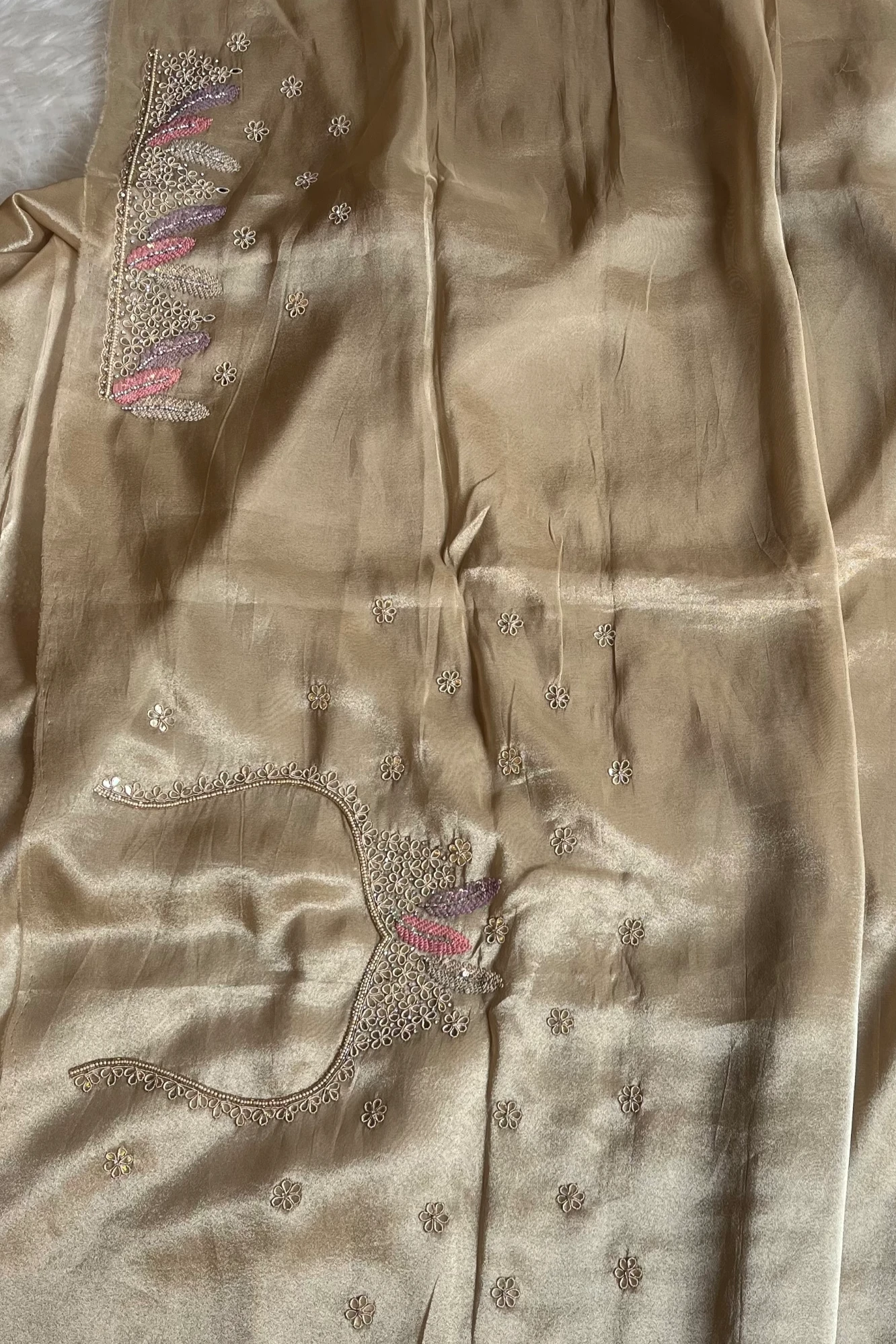 Beige  Designer Tissue Saree 5518 11