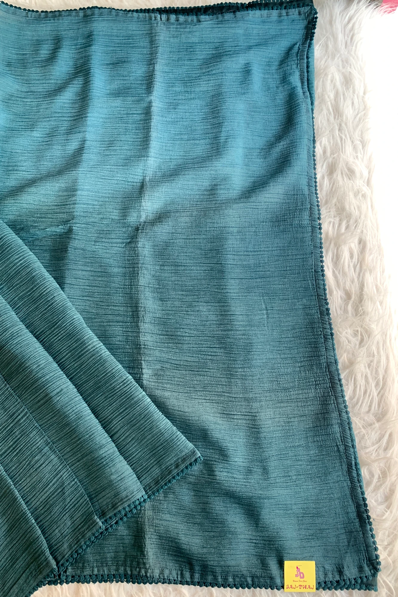 Shaded Peacock Blue Crush Saree 4861 06