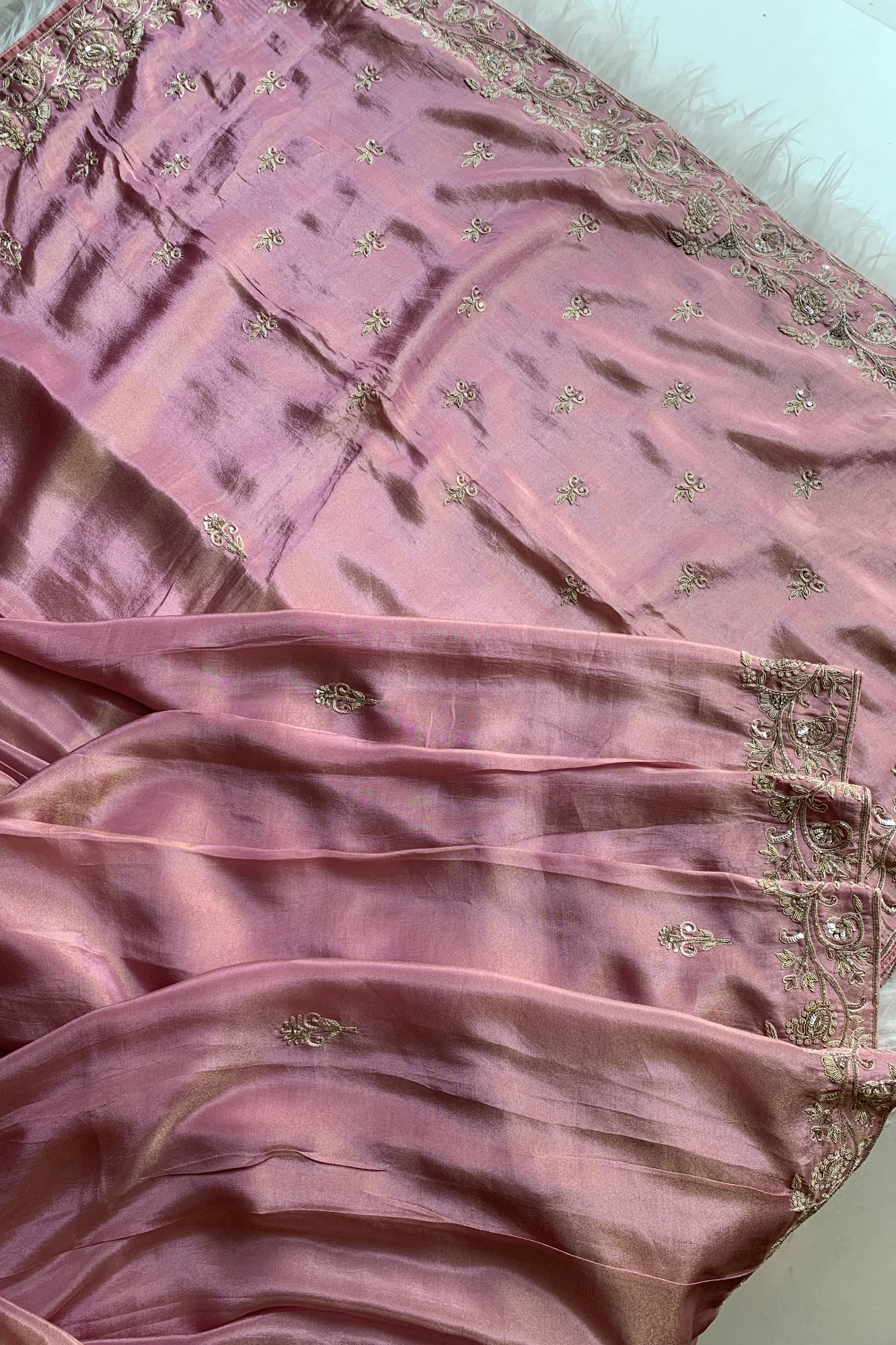 Onion Pink Embellished Tissue Saree 5792 02