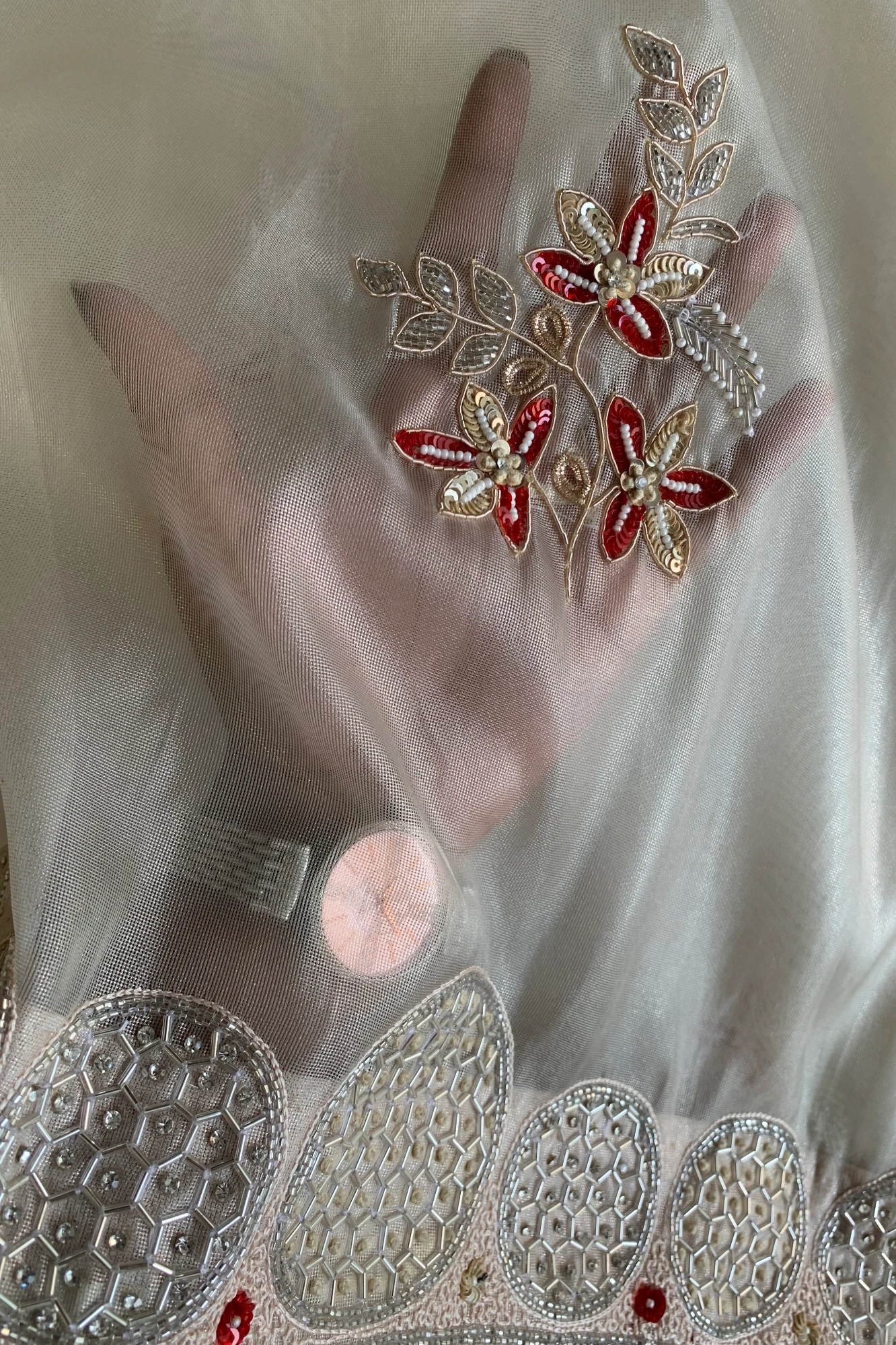 White Embellished Organza Saree 5111 11