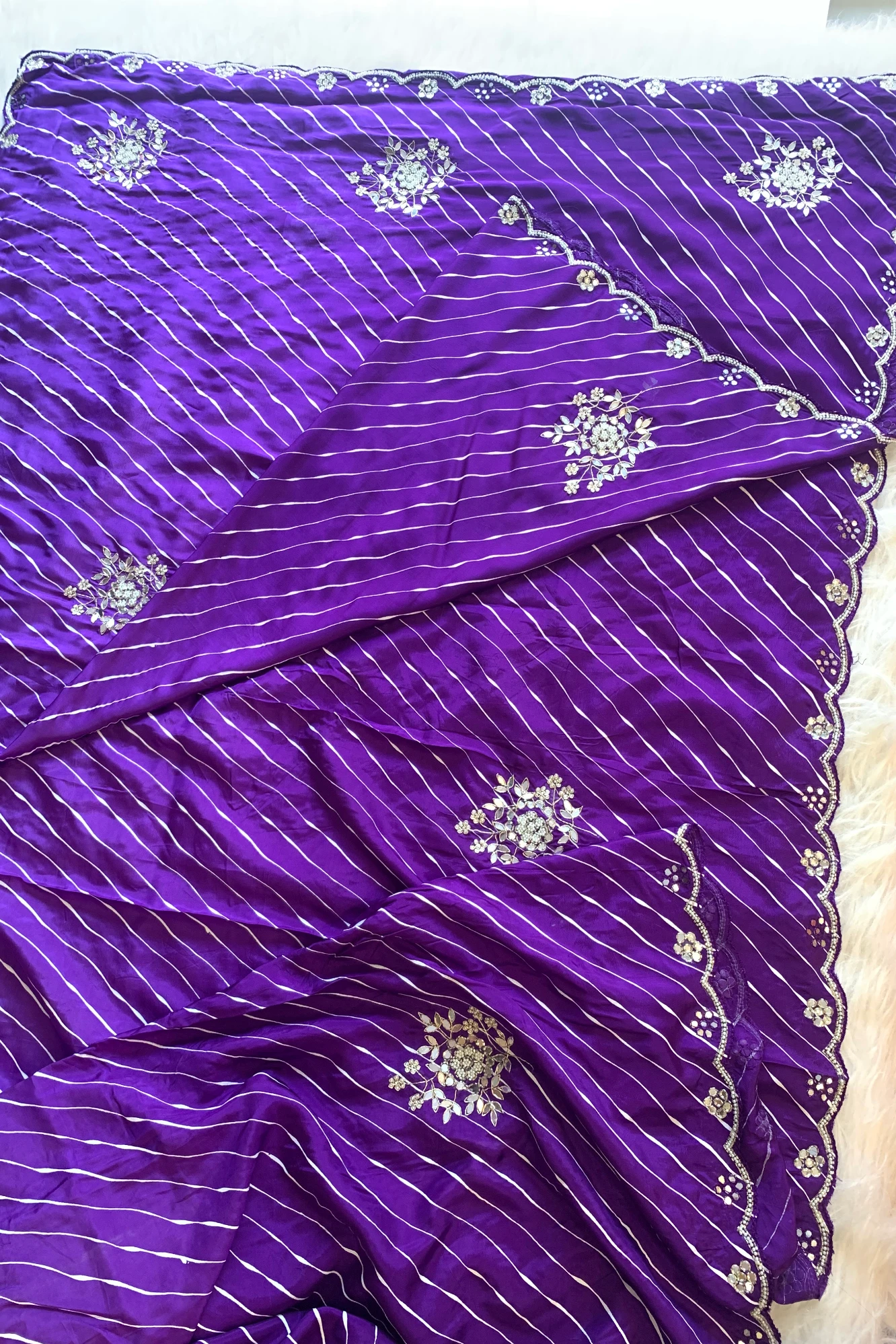Purple Leheriya Russian Silk Saree with Gota Patti 5846 05