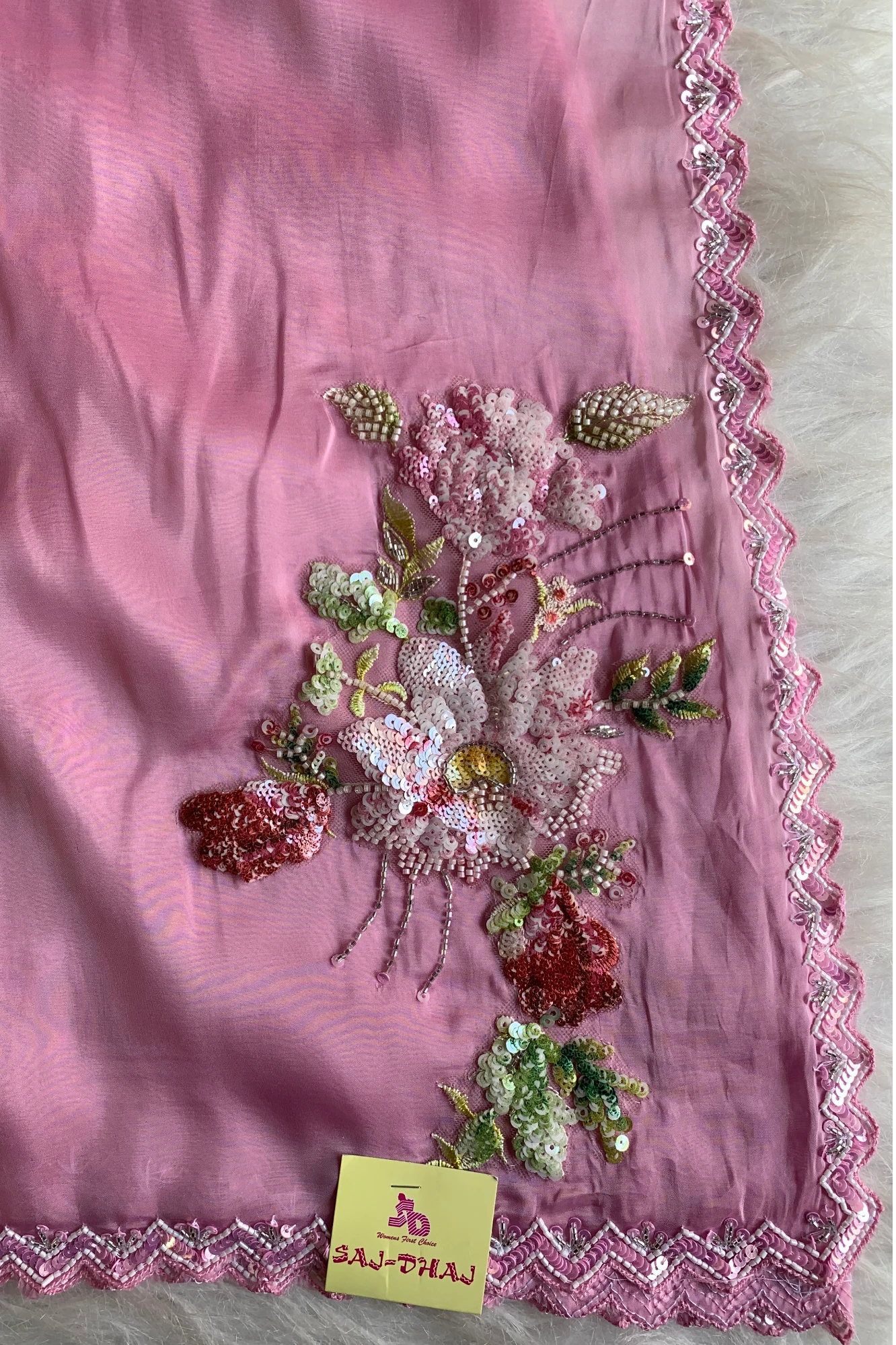 Baby Pink Floral Sequin Organza Saree 5651 24