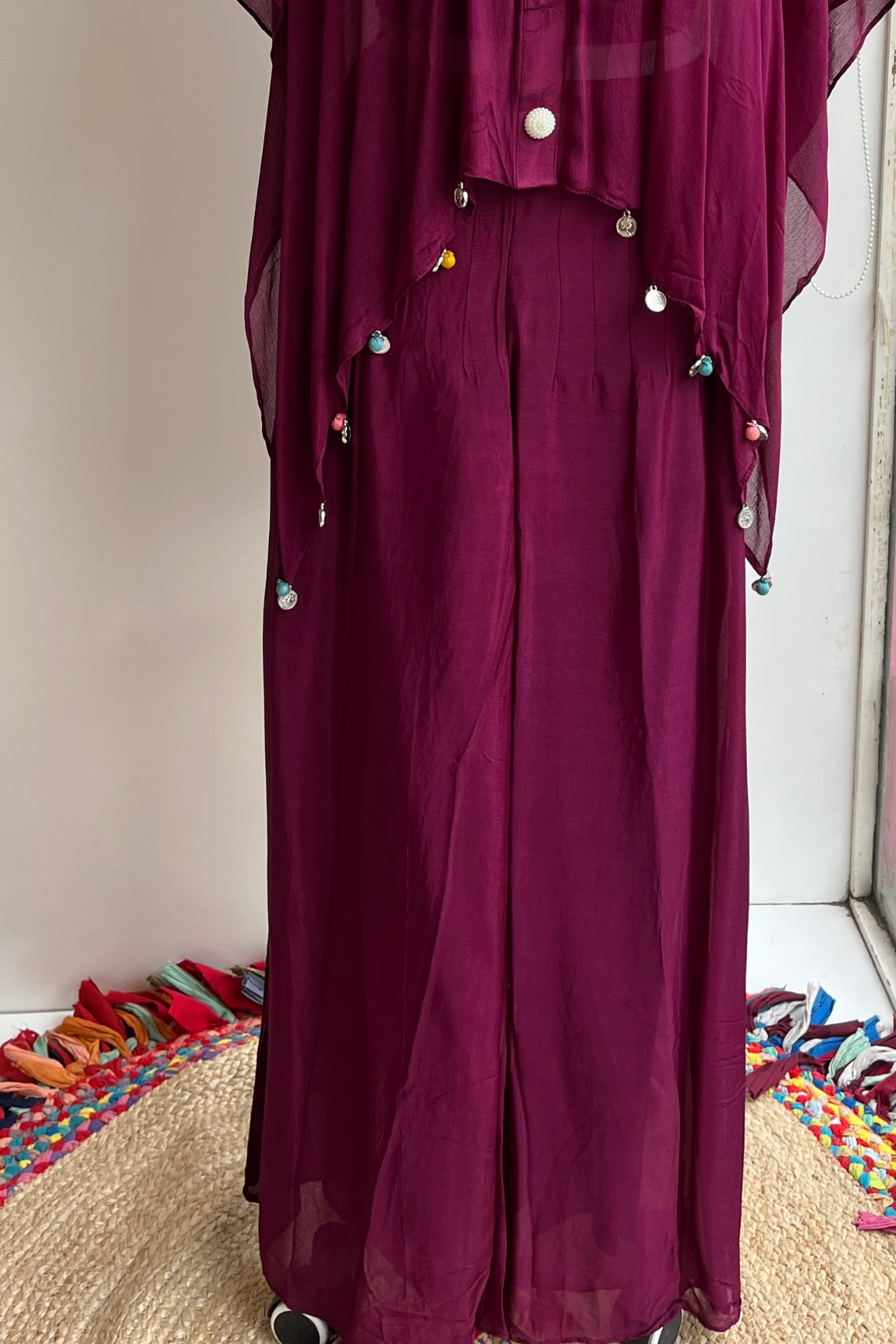 Burgundy Co-Ord Set with Beads & Pearls 5208 03 (40)