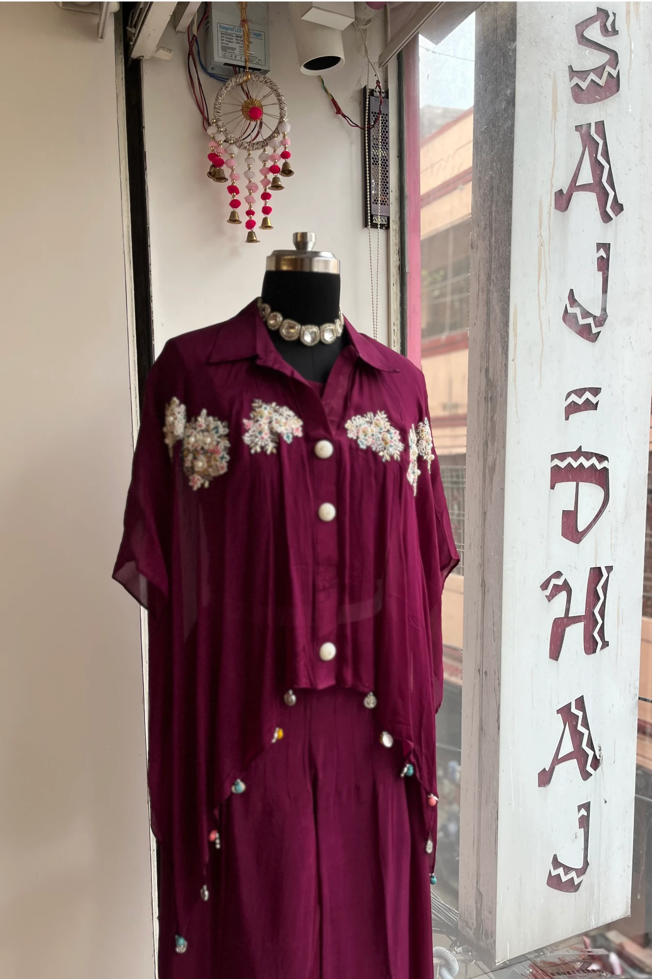 Burgundy Co-Ord Set with Beads & Pearls 5208 03 (40)