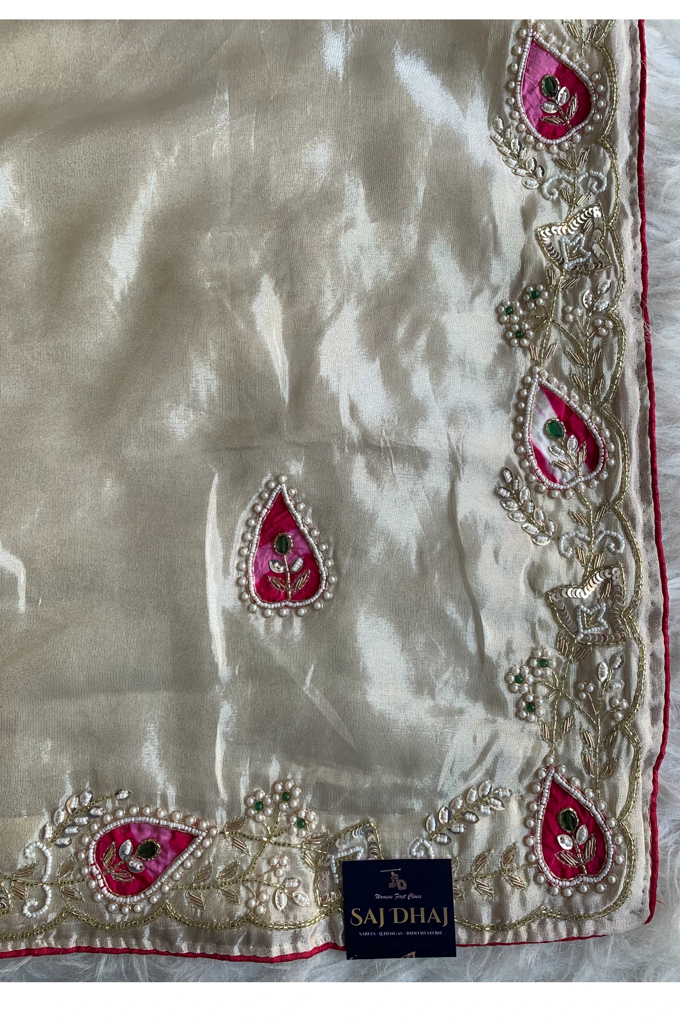 White Russian Silk Saree 5825 03