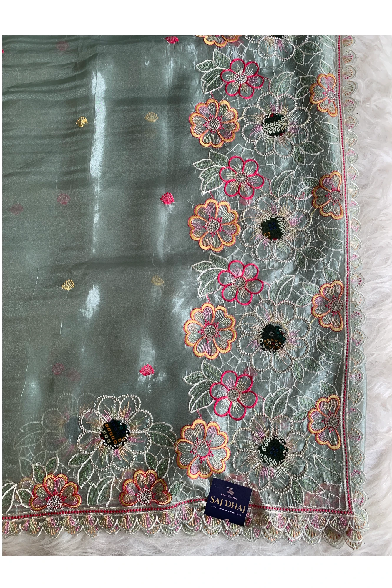 Sea Green Tissue Organza Saree 5786 09