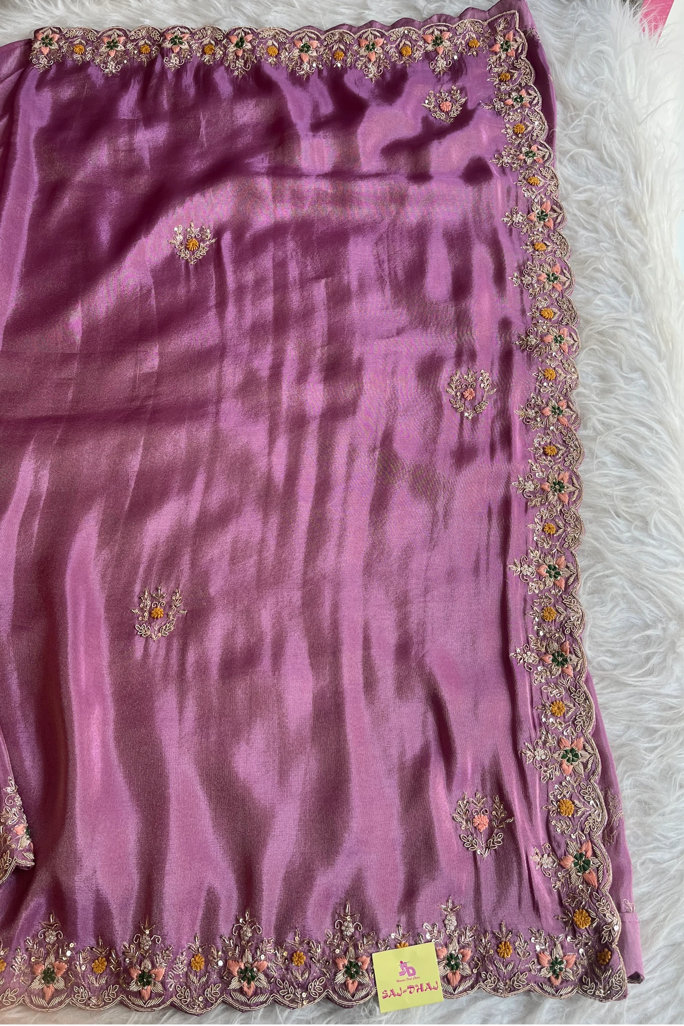 Lilac Tissue Embroidered Saree 5702 01