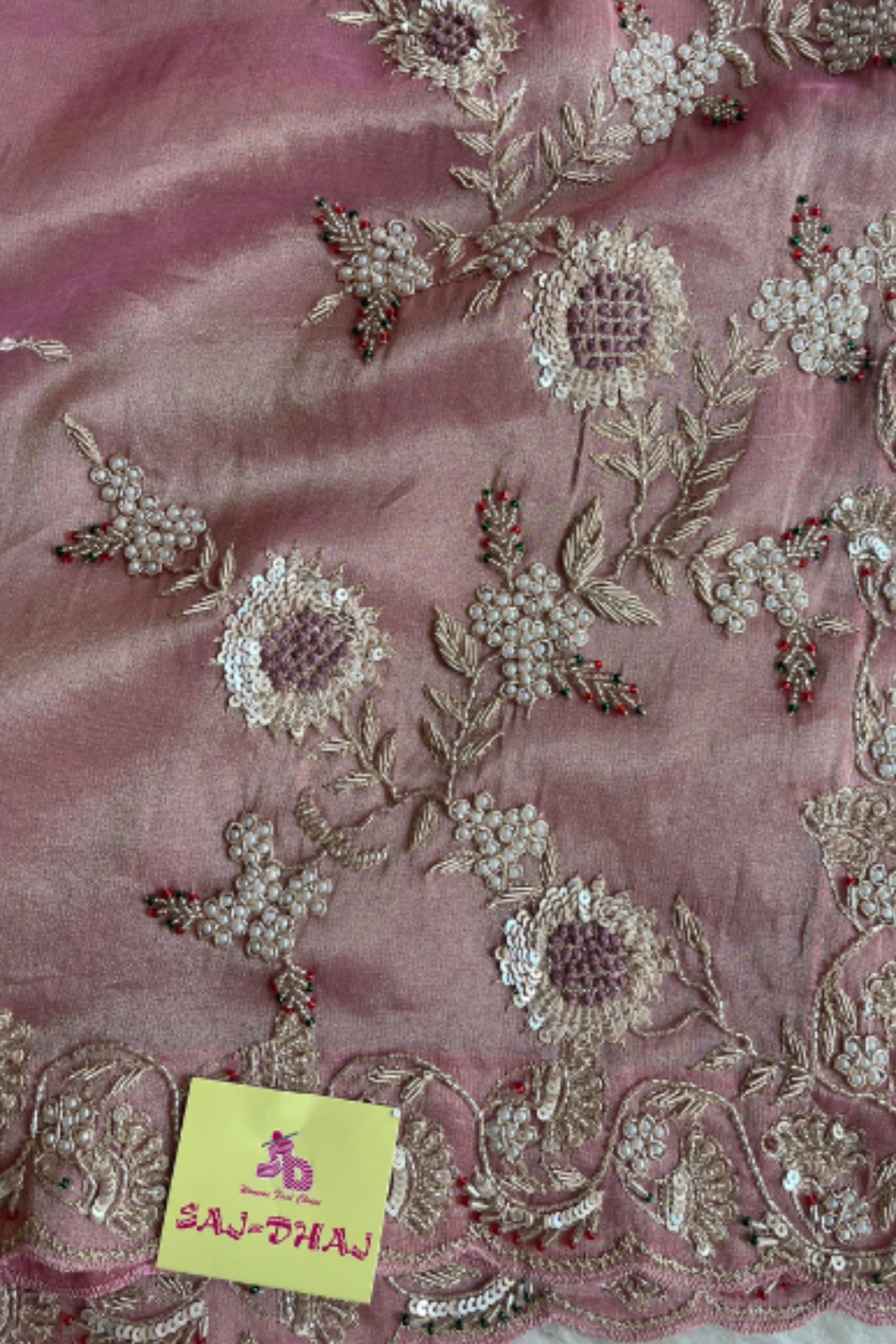 Onion Pink Zardosi Jaal Saree 5640 02
