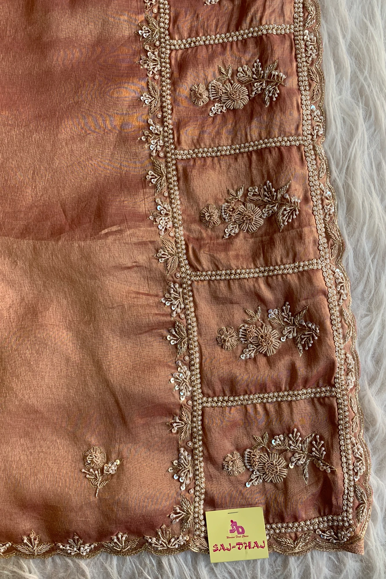 Brick Embellished Tissue Saree 5764 17