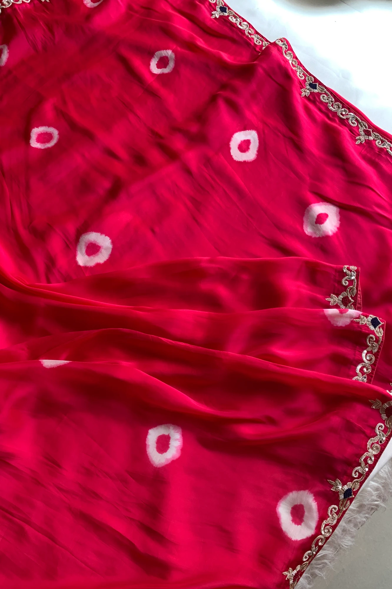 Rani Pink Habutai Silk Saree with Tie&Dye Design 5650 09