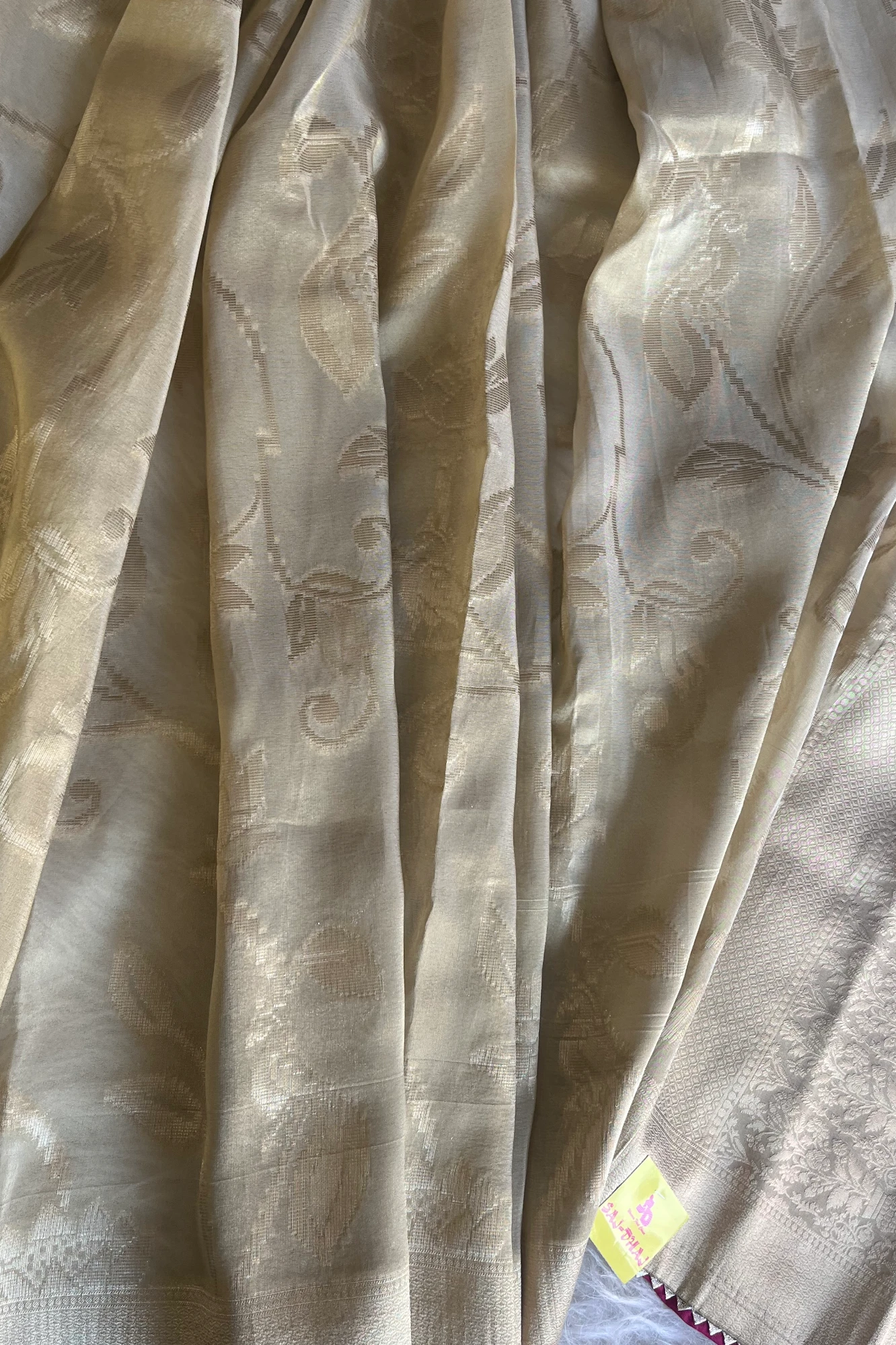 Beige Banarasi Saree with Red Jamawar Blouse