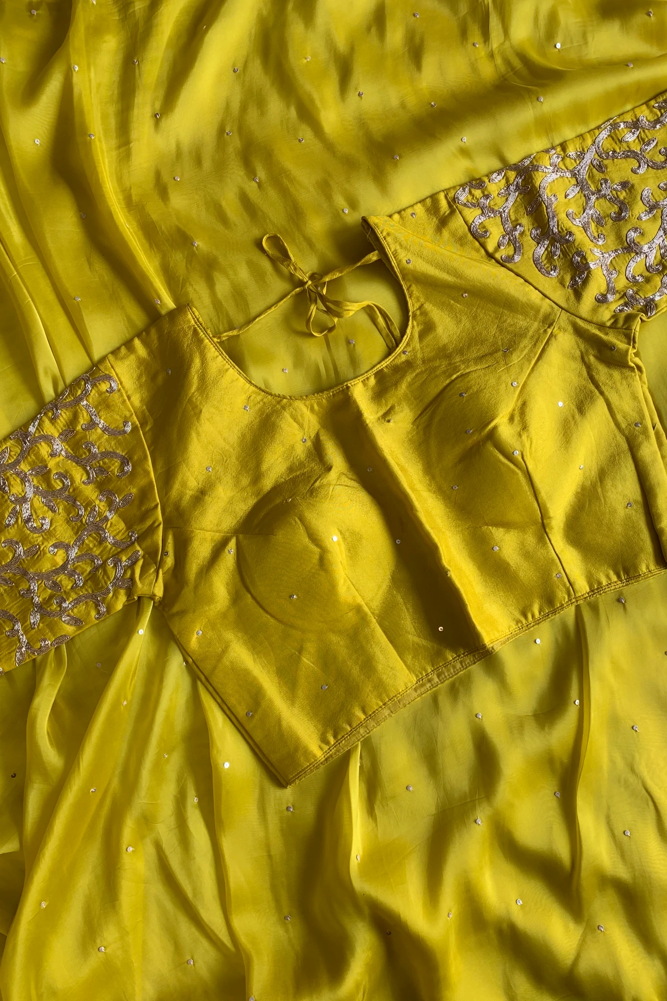 Yellow Embellished Habutai Silk Saree 5650 03