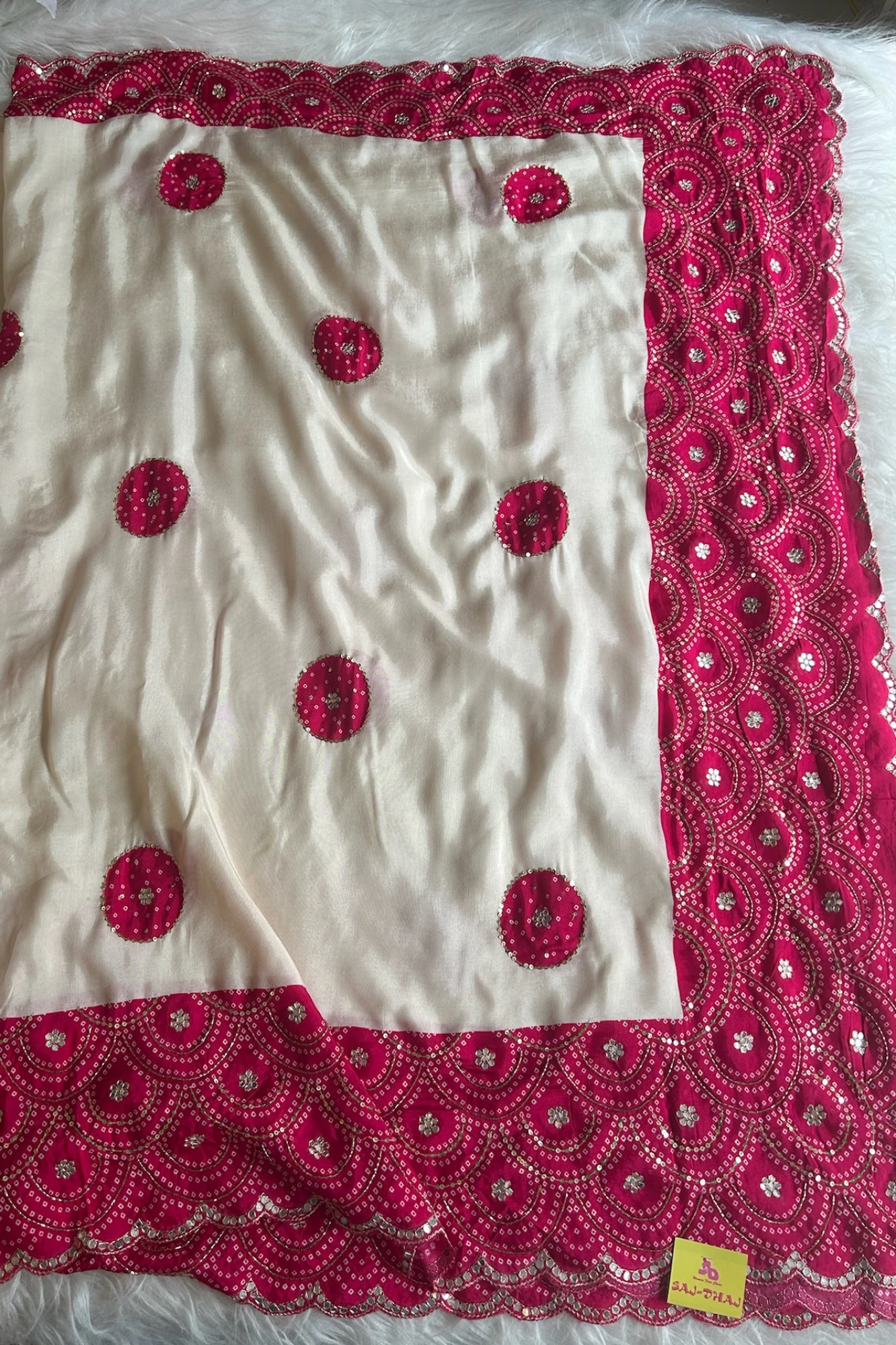 Ivory Bandhej Border Saree 5700 04