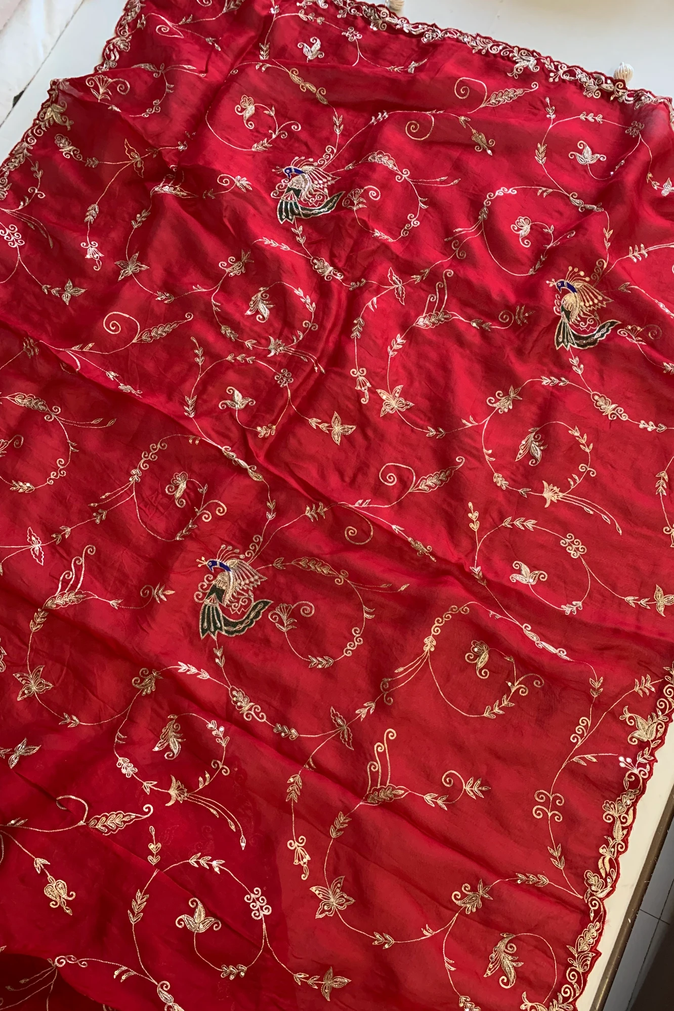 Red Kora Silk Jaal Saree 5831 01