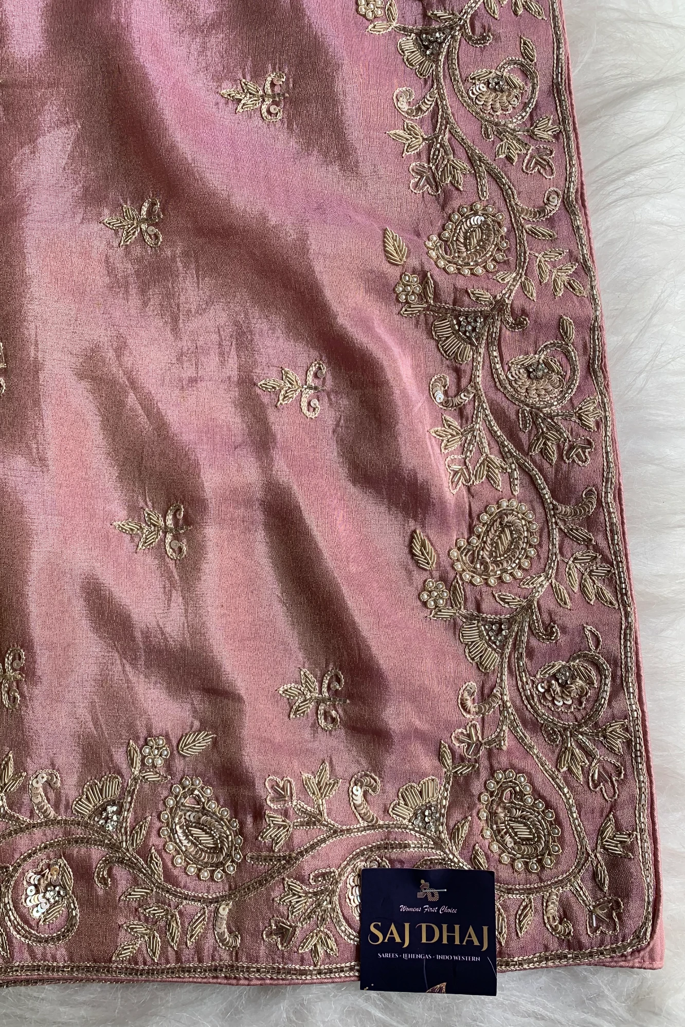 Onion Pink Embellished Tissue Saree 5792 02
