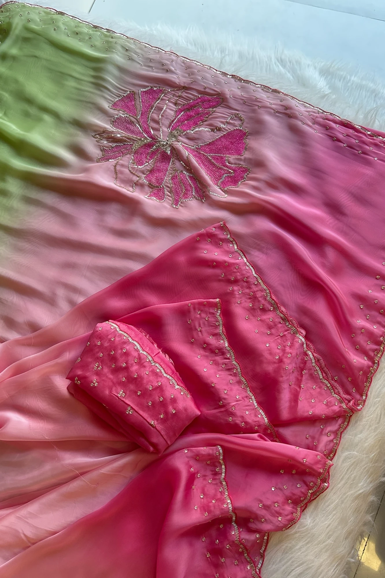 Three-Tone Ombre Habutai Silk Saree with Designer Pallu 5765 03