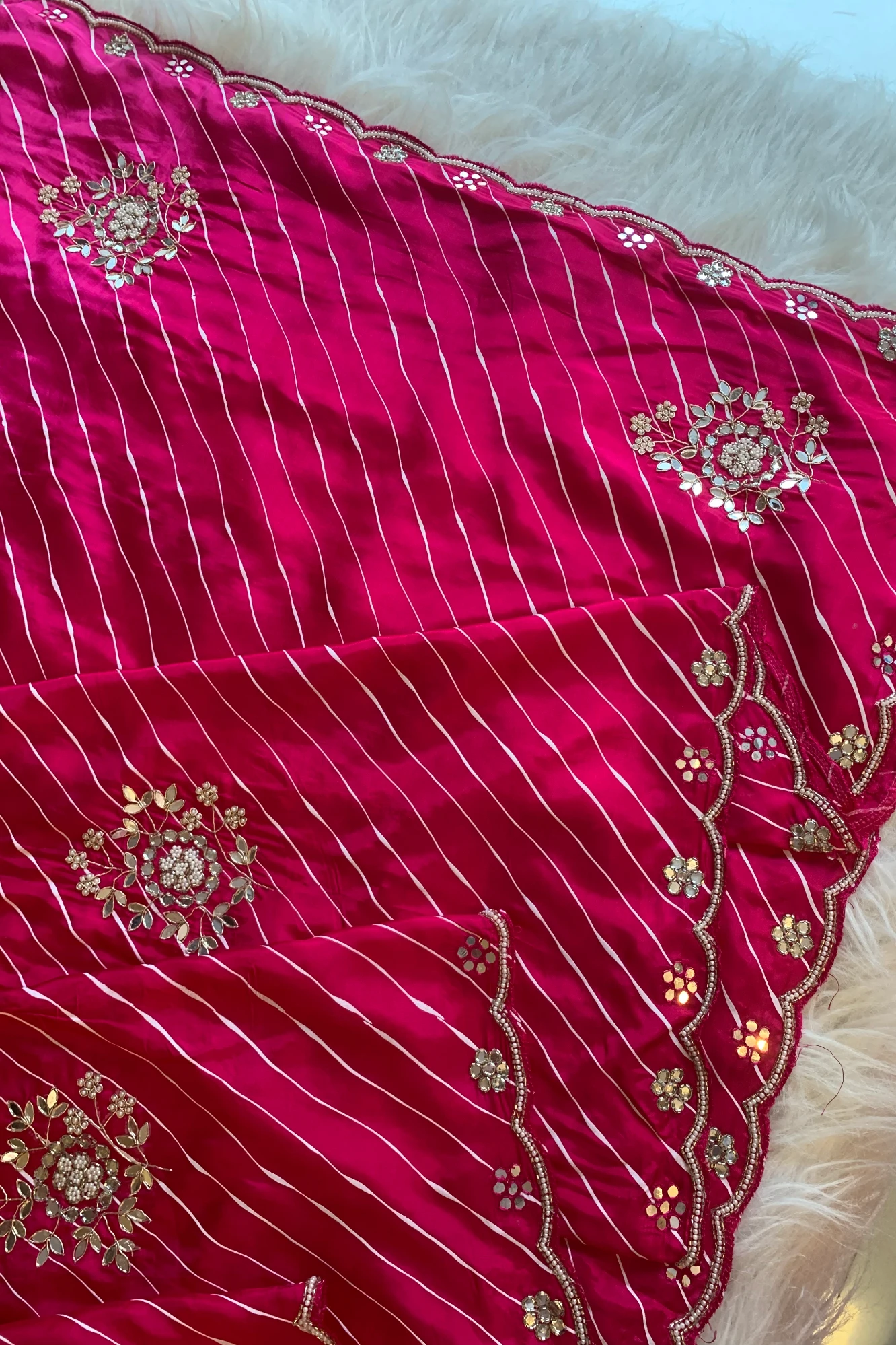 Rani Pink Leheriya Russian Silk Saree with Gota Patti 5846 05