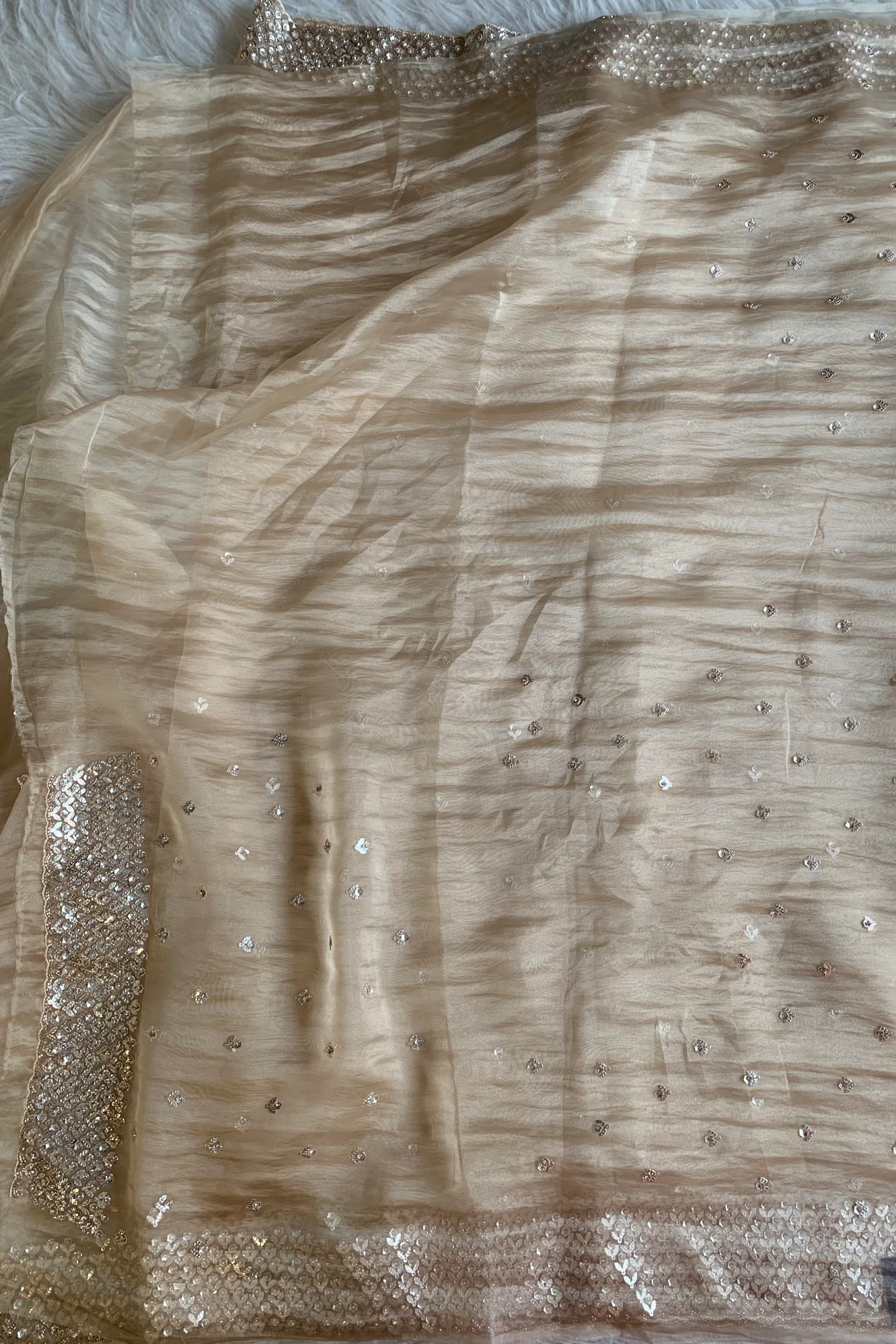 Champagne Gold Embellished Butter Organza Saree 5847 01