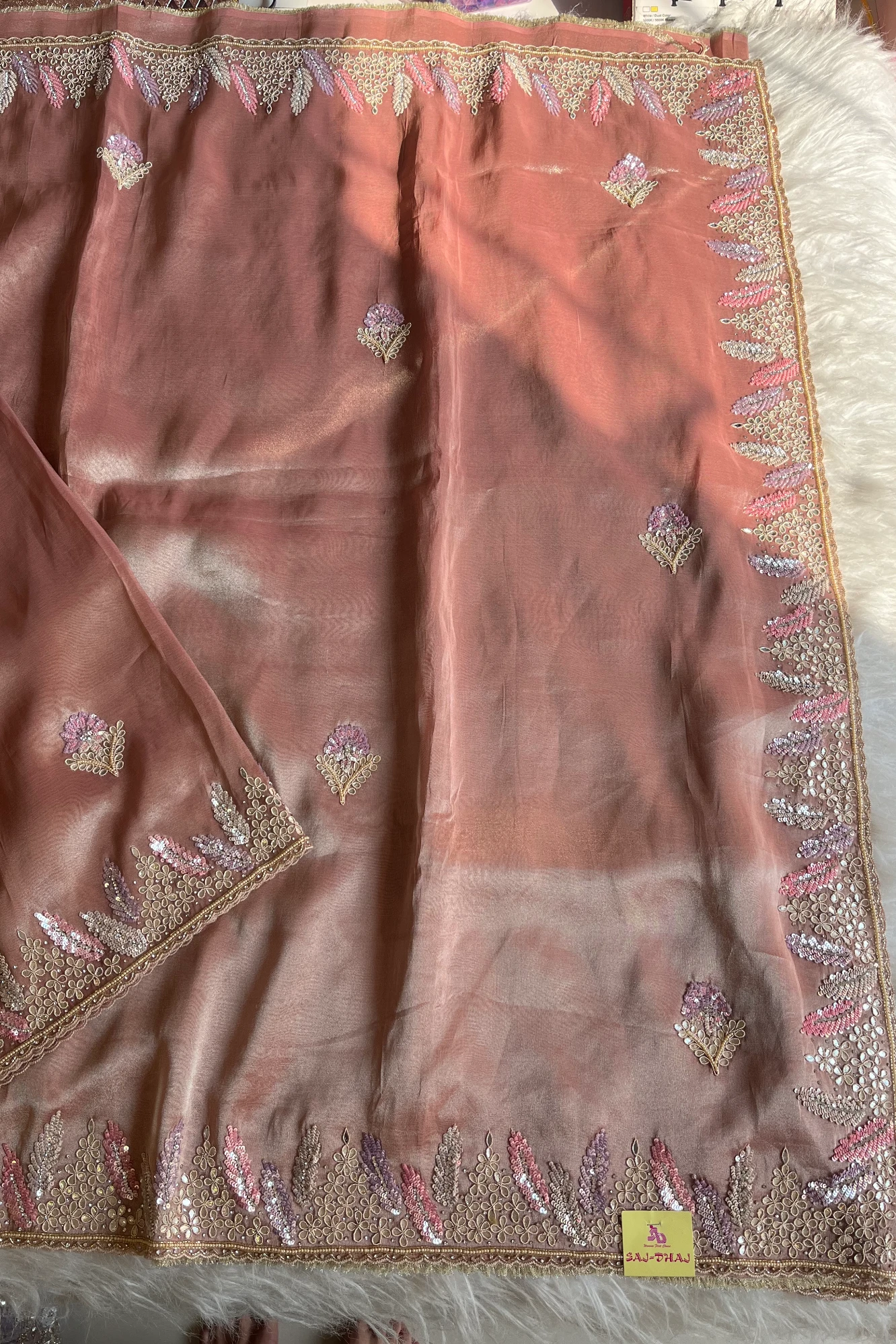 Rose Gold Designer Tissue Saree 5518 11