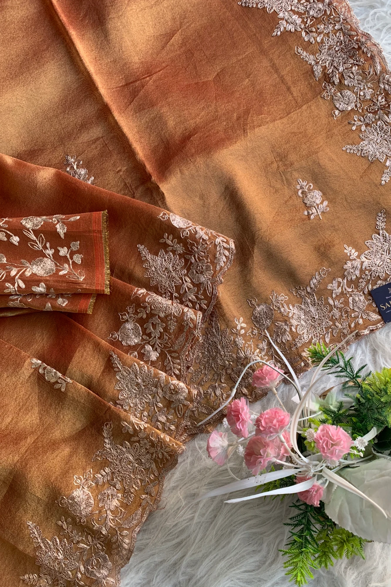 Rust Orange Pittan Tissue Saree5798 04