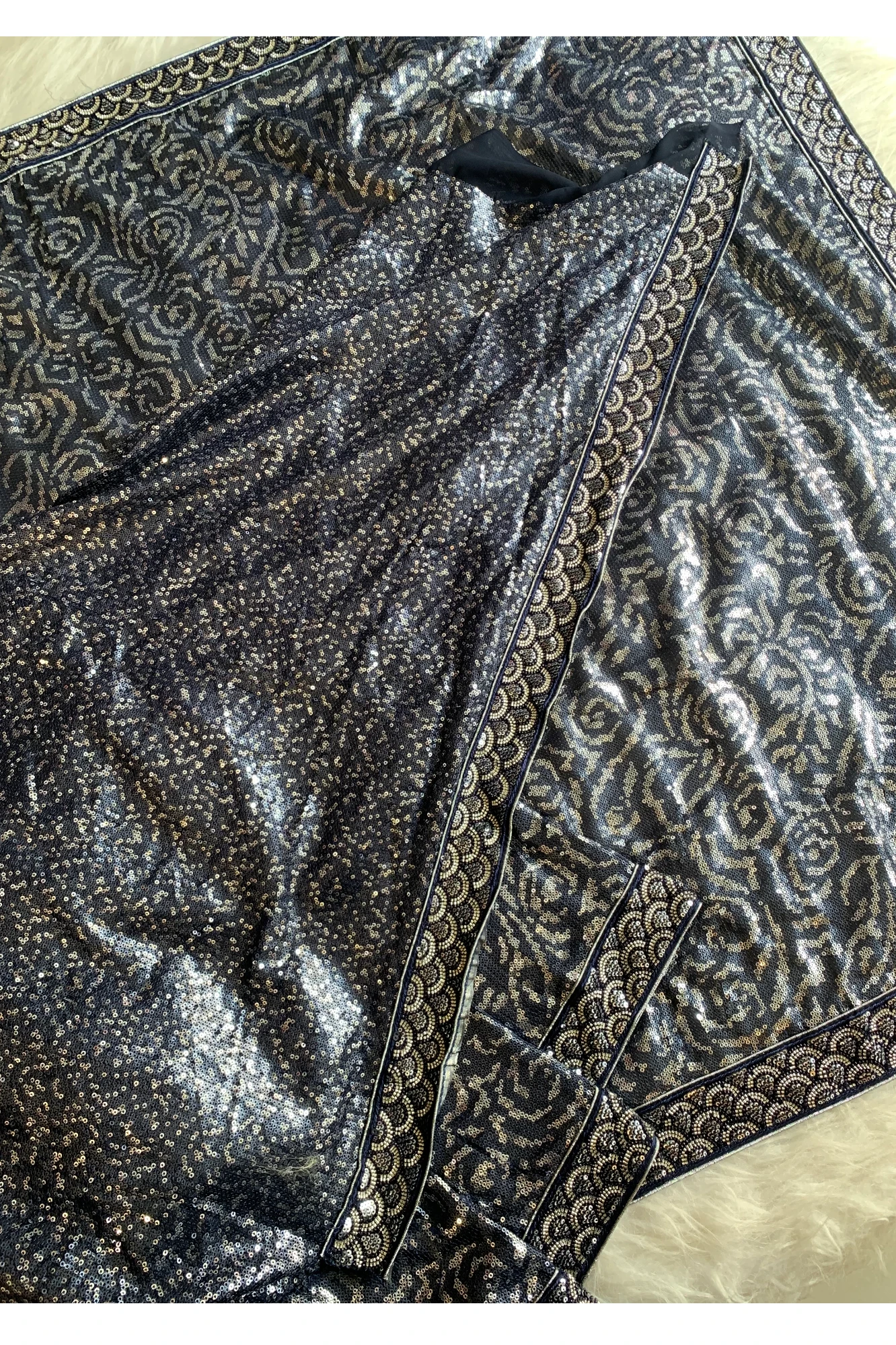 Navy Blue Fancy Sequin Saree 5801 09