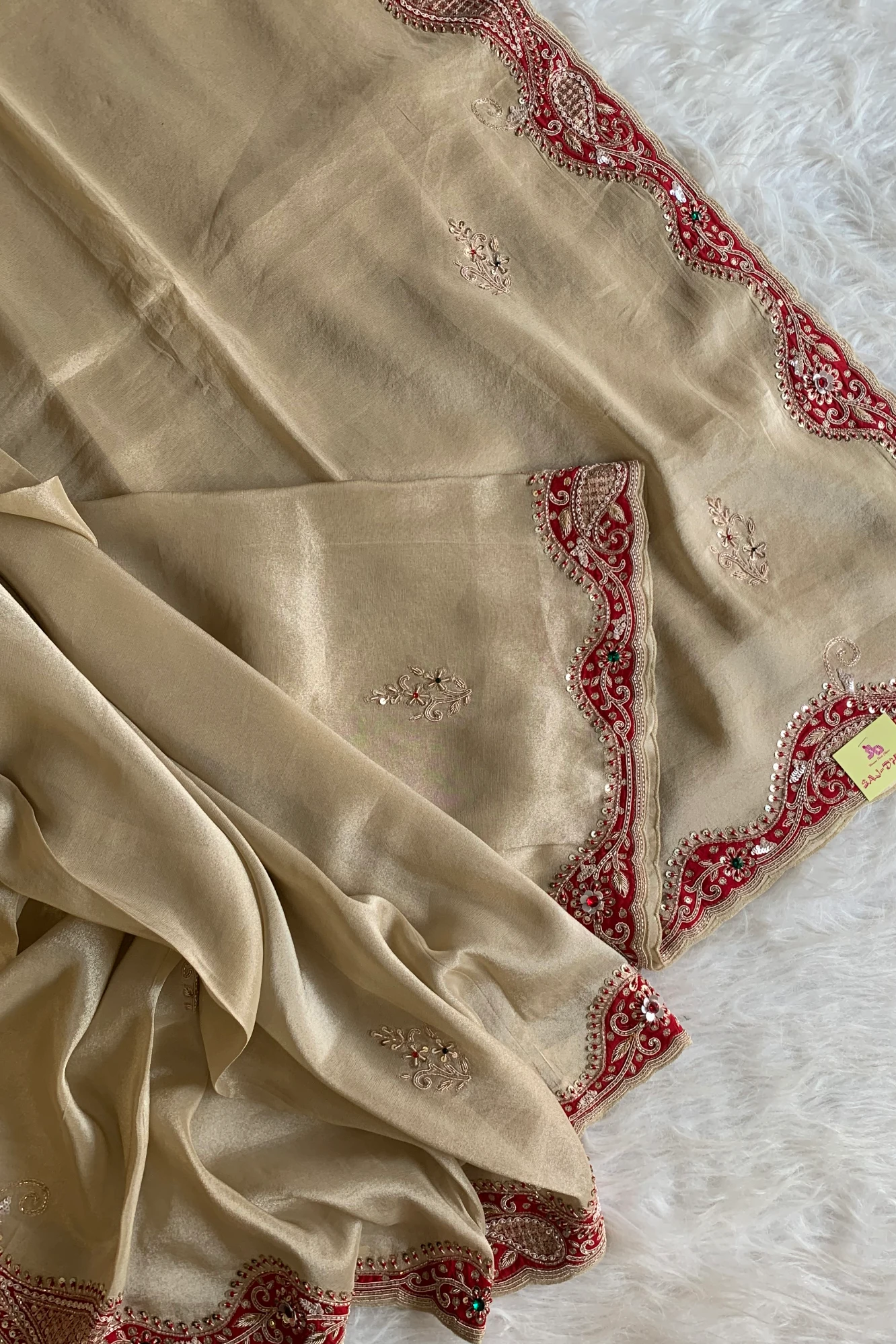 Beige Tissue Organza Saree 5657 12