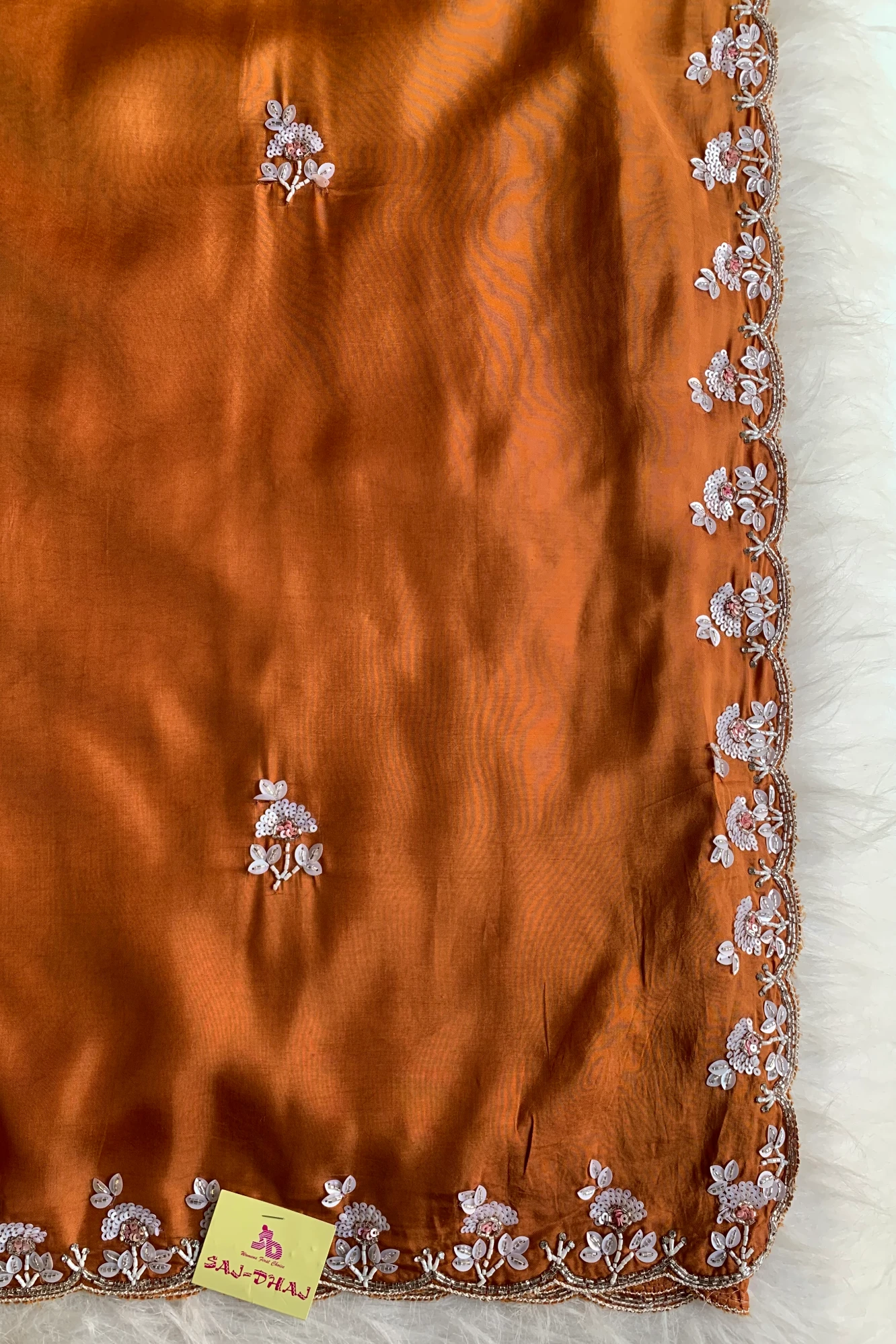 Rust Orange Ombre Habutai Silk Saree 5762 08
