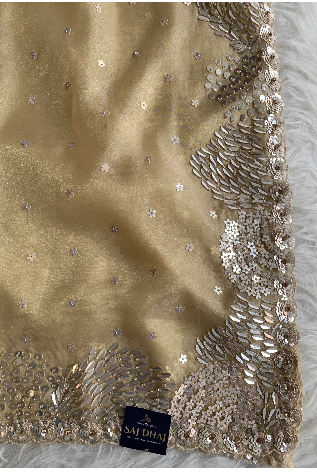 Beige Organza Sequin Saree 5798 05