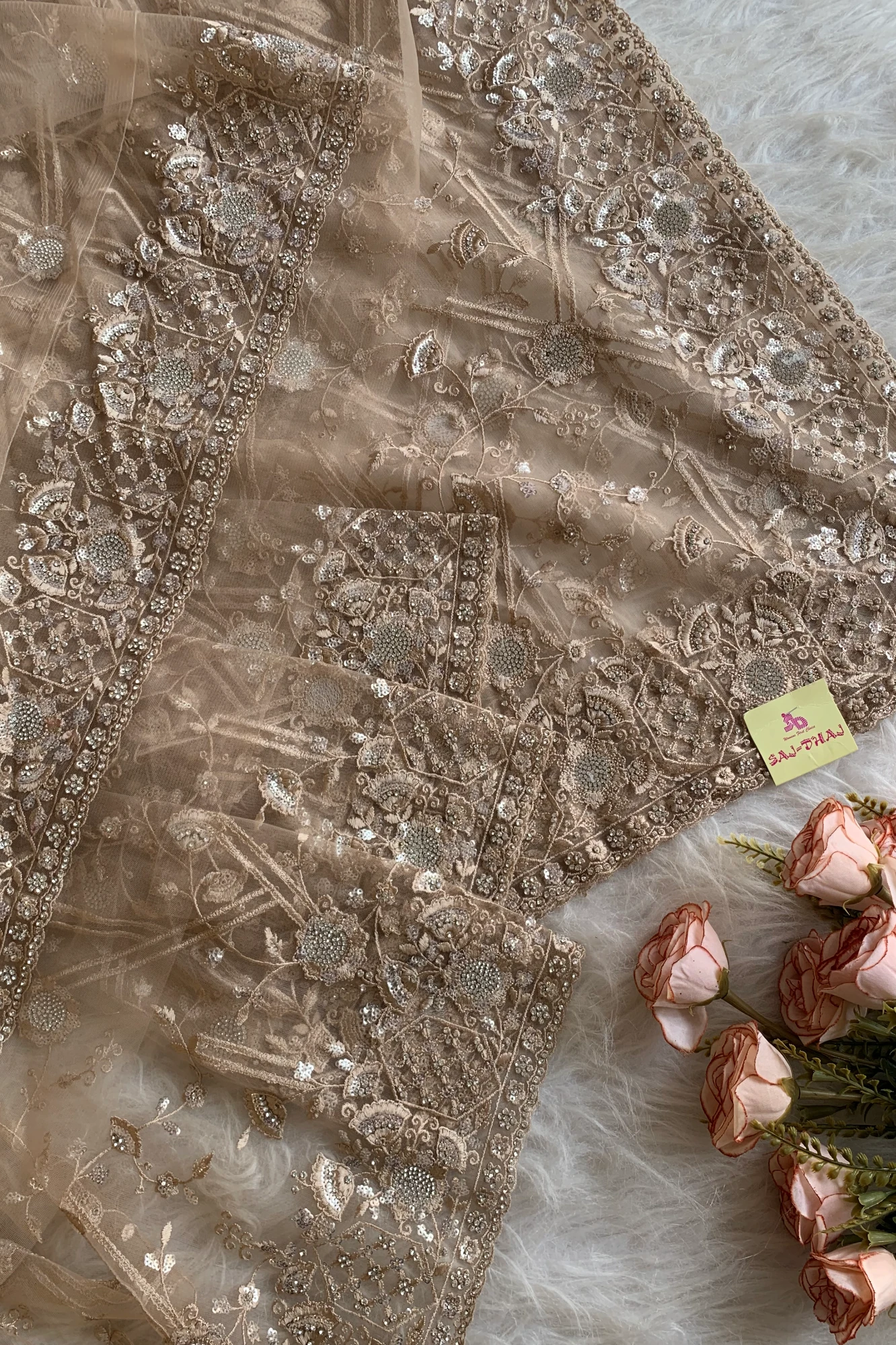 Beige Net Saree 5292 16