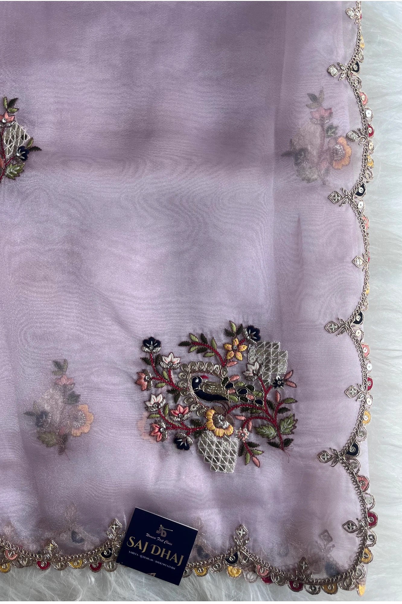 Light Lavender Reyana Organza Saree 5822 02