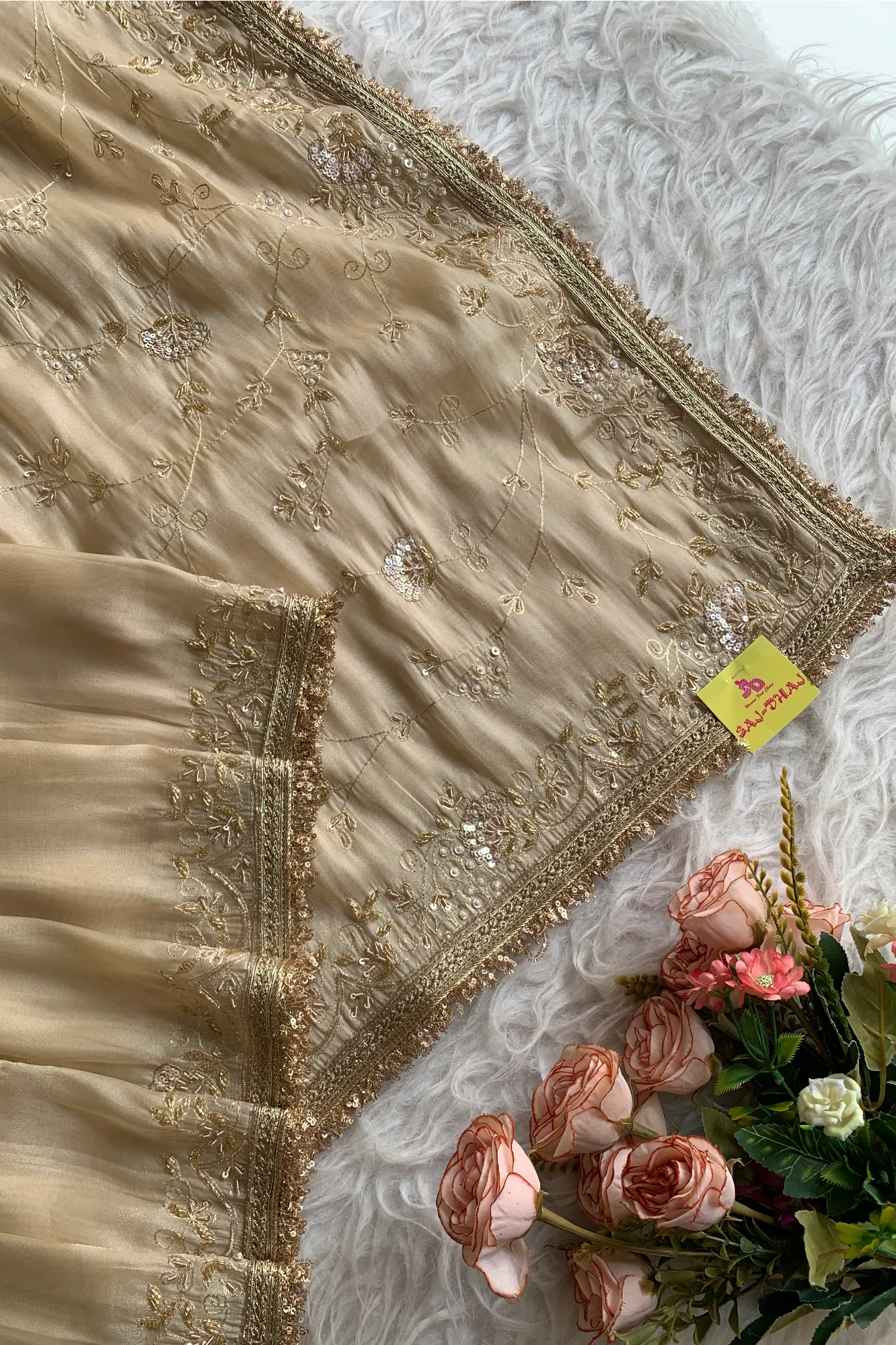 Beige Reyana Organza Saree 5765 07