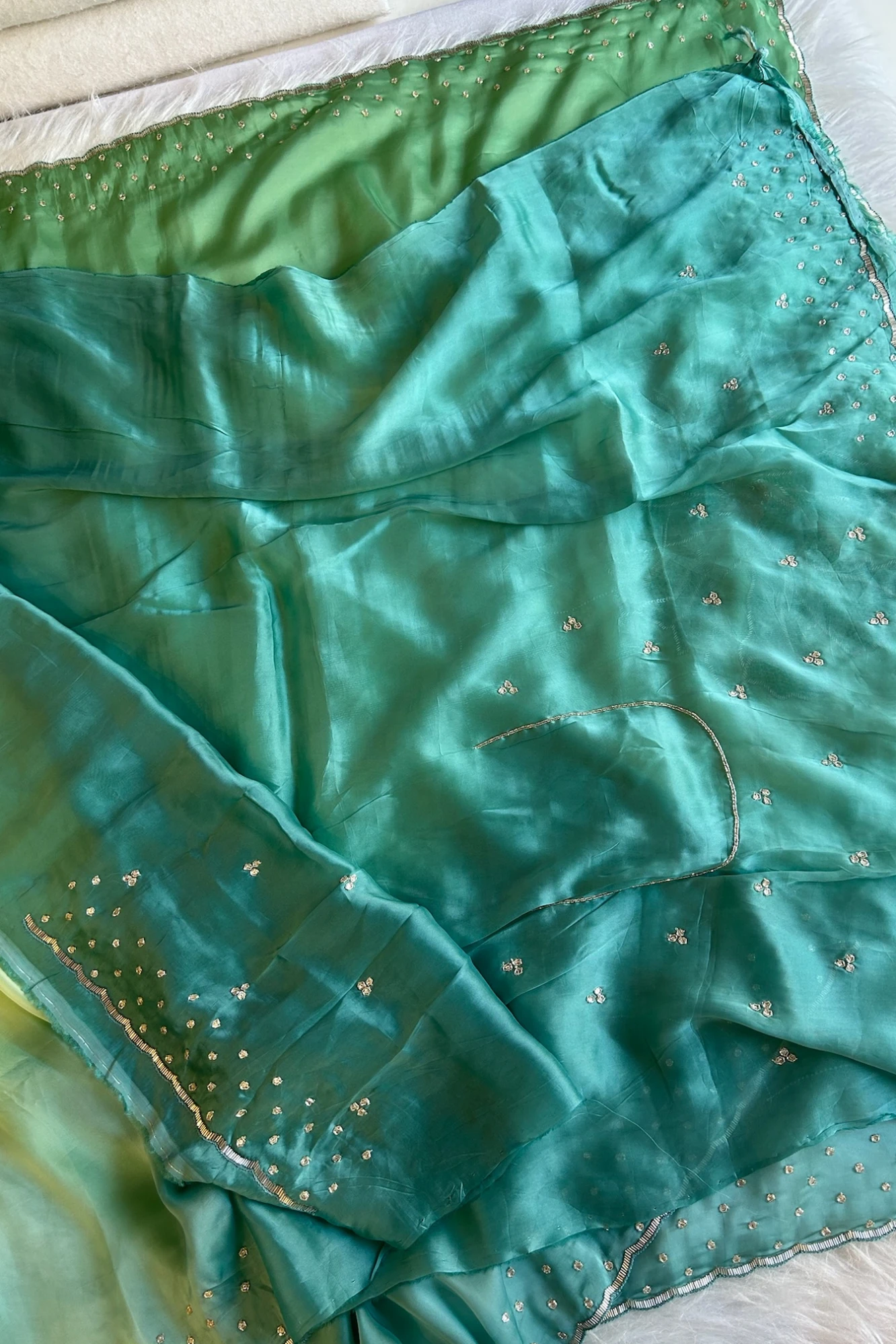 Three-Tone Ombre Habutai Silk Saree with Designer Pallu 5765 03
