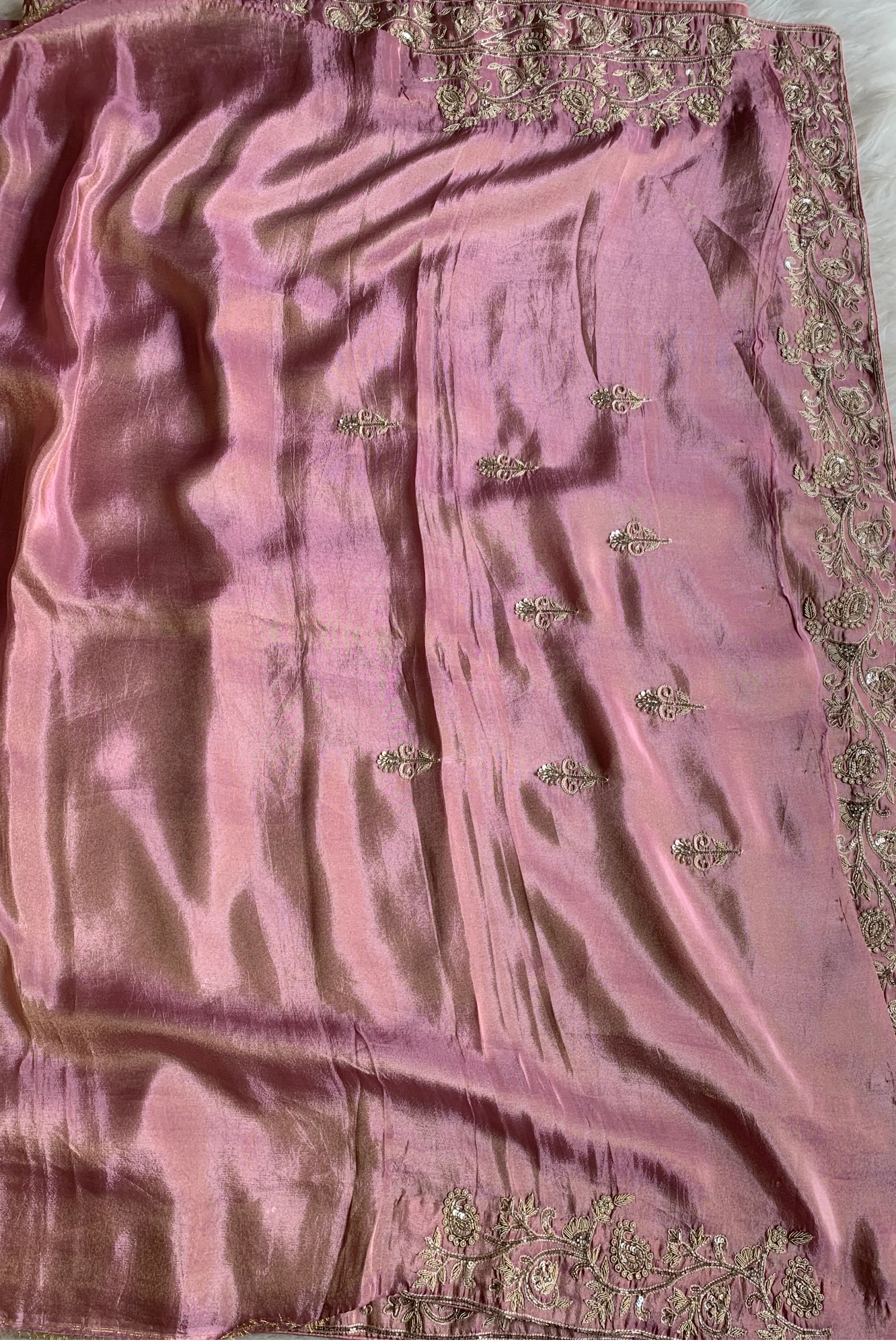 Onion Pink Embellished Tissue Saree 5792 02