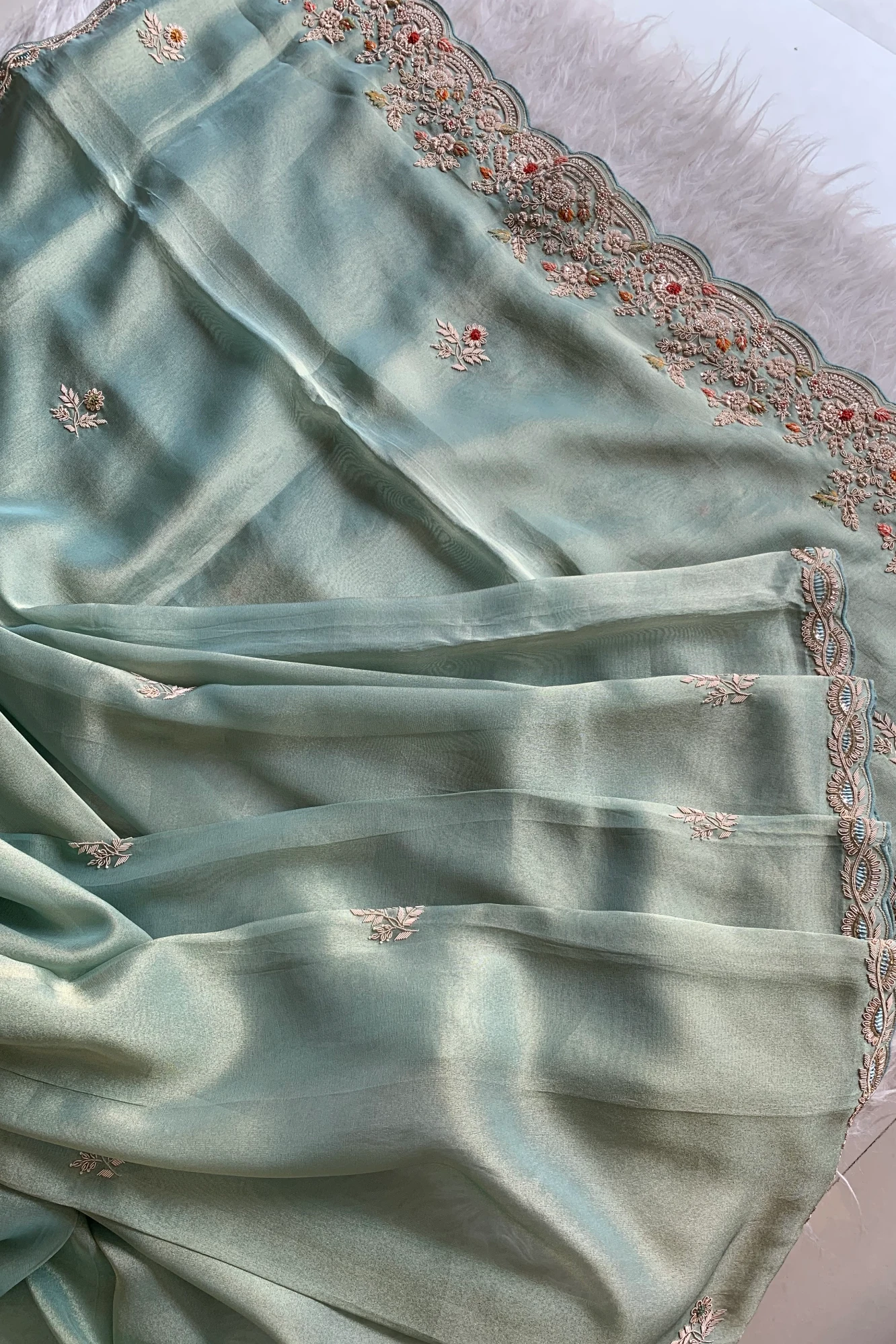 Mint Green Tissue Saree 5664 02