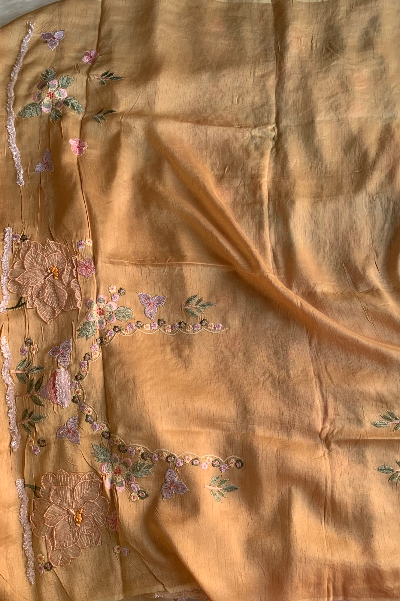 Yellow Floral Appliqué Organza Saree 5853 01
