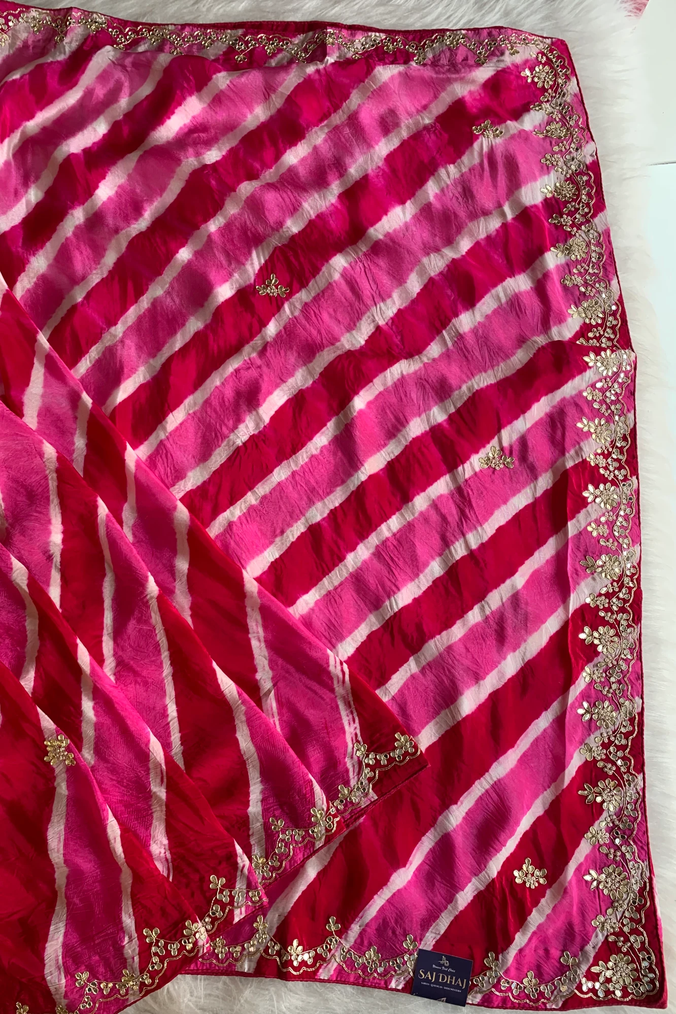 Pink Jaal Leheriya Habutai Silk Saree 5846 03