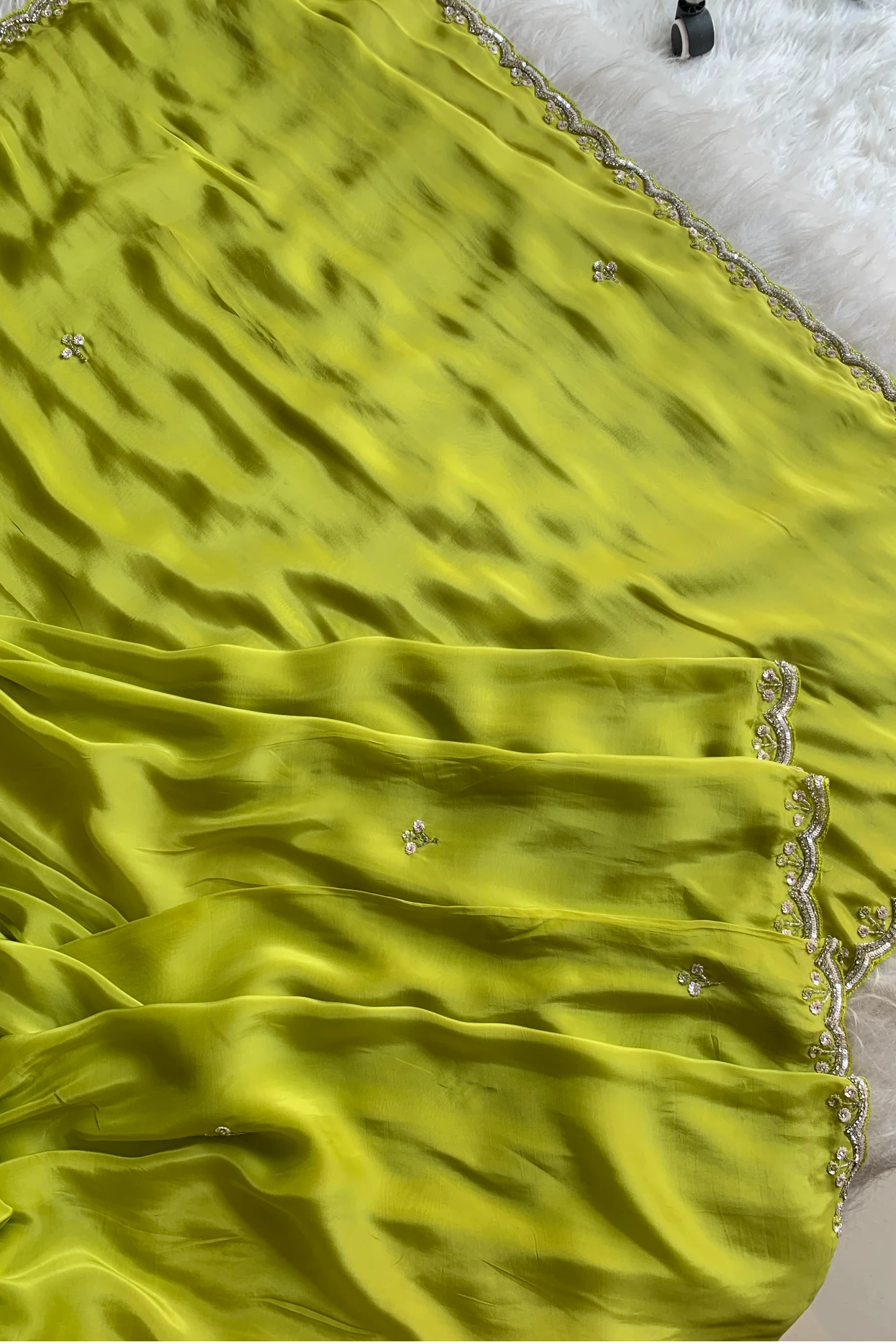 Parrot Green Embellished Habutai Silk Saree 5087 08