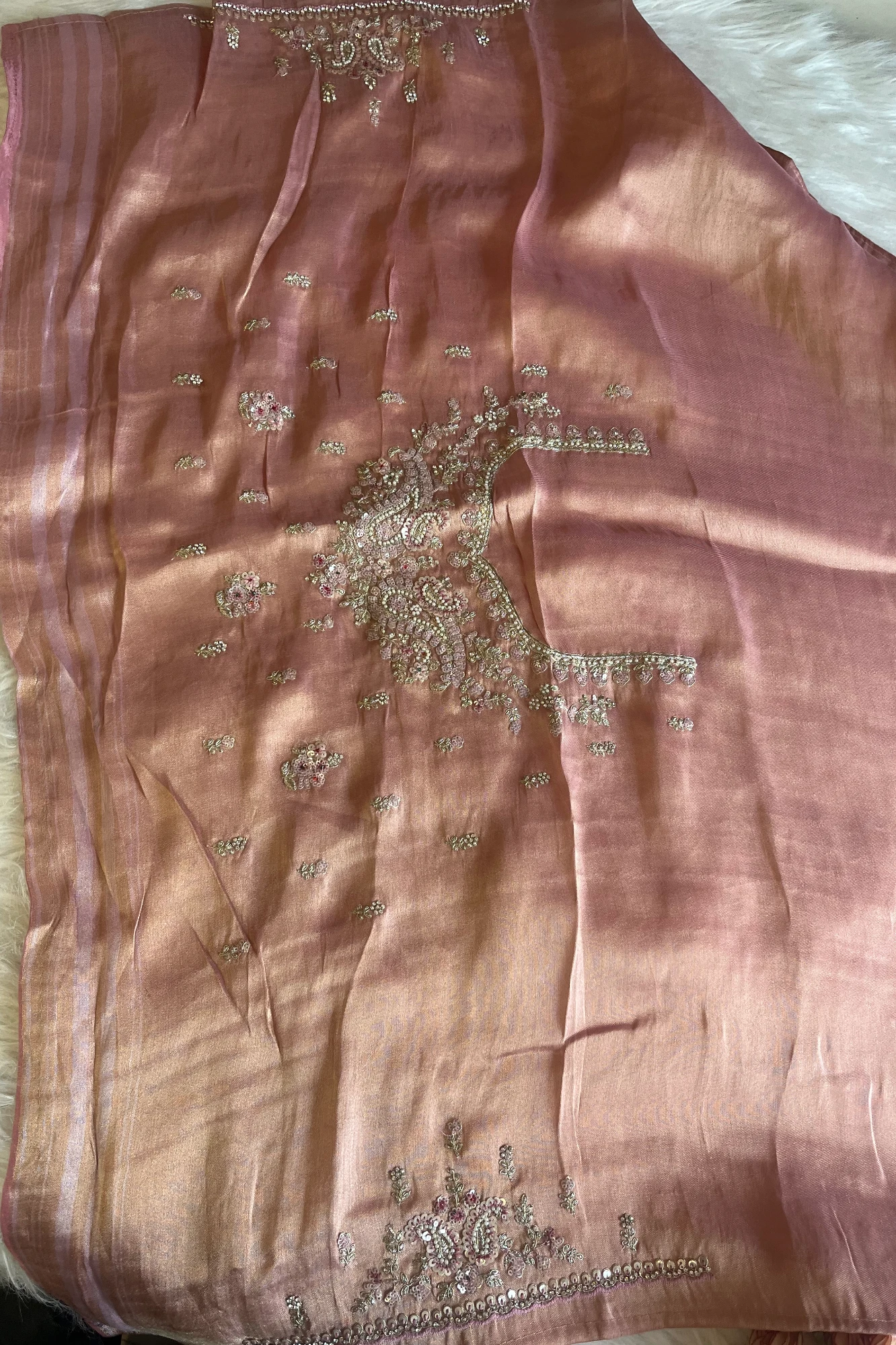 Pink Kanchipuram Silk Saree with Mixed Embroidery