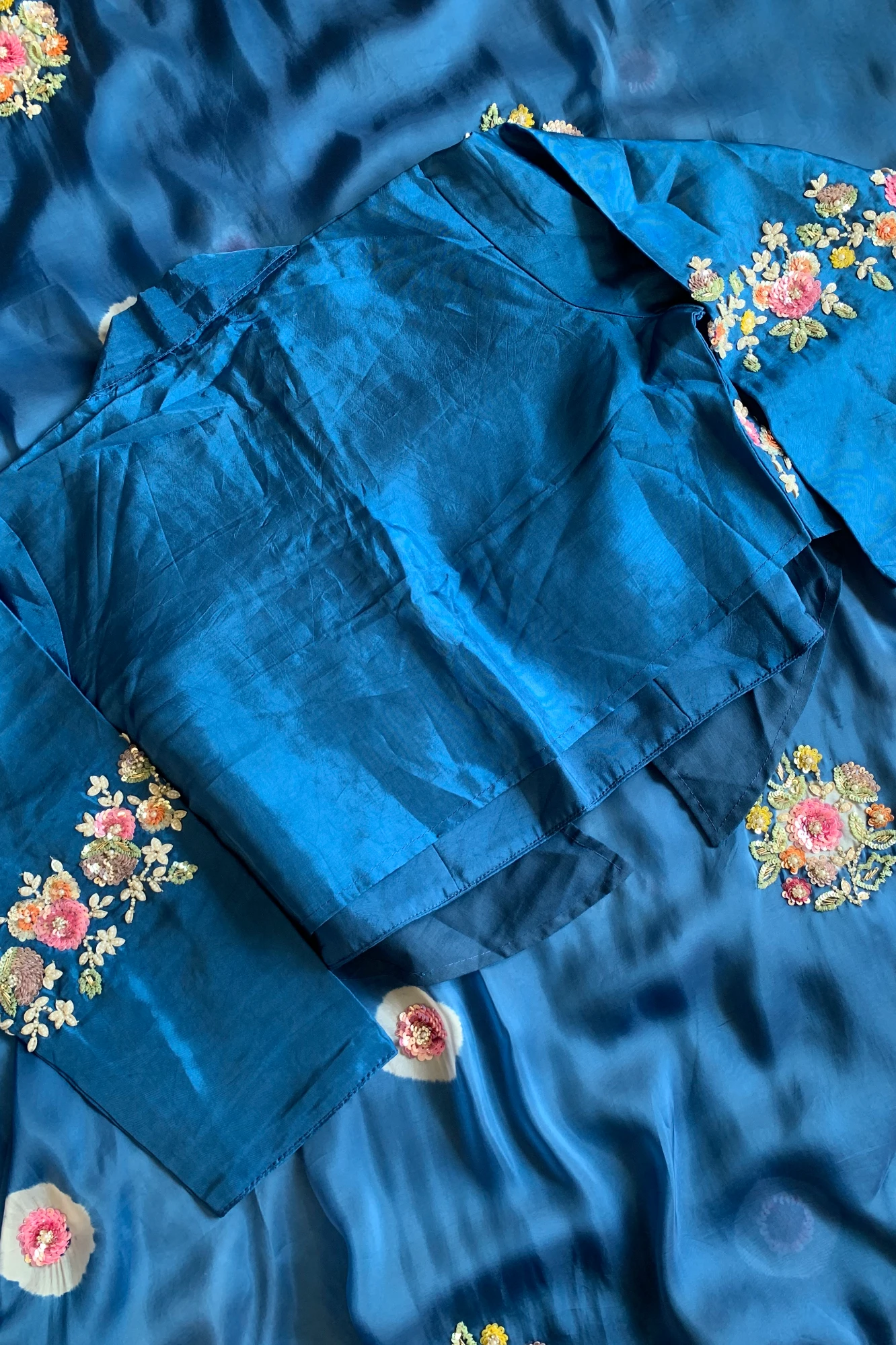 Ink Blue Tie-Dye Habutai Silk Saree 5359 12