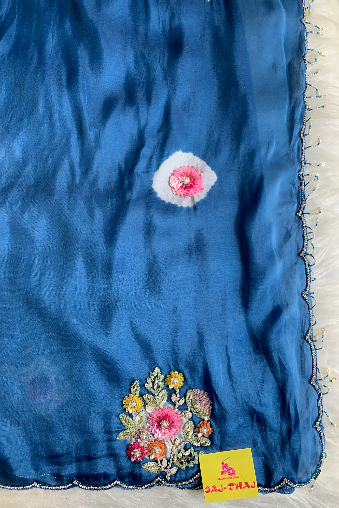 Ink Blue Tie-Dye Habutai Silk Saree 5359 12