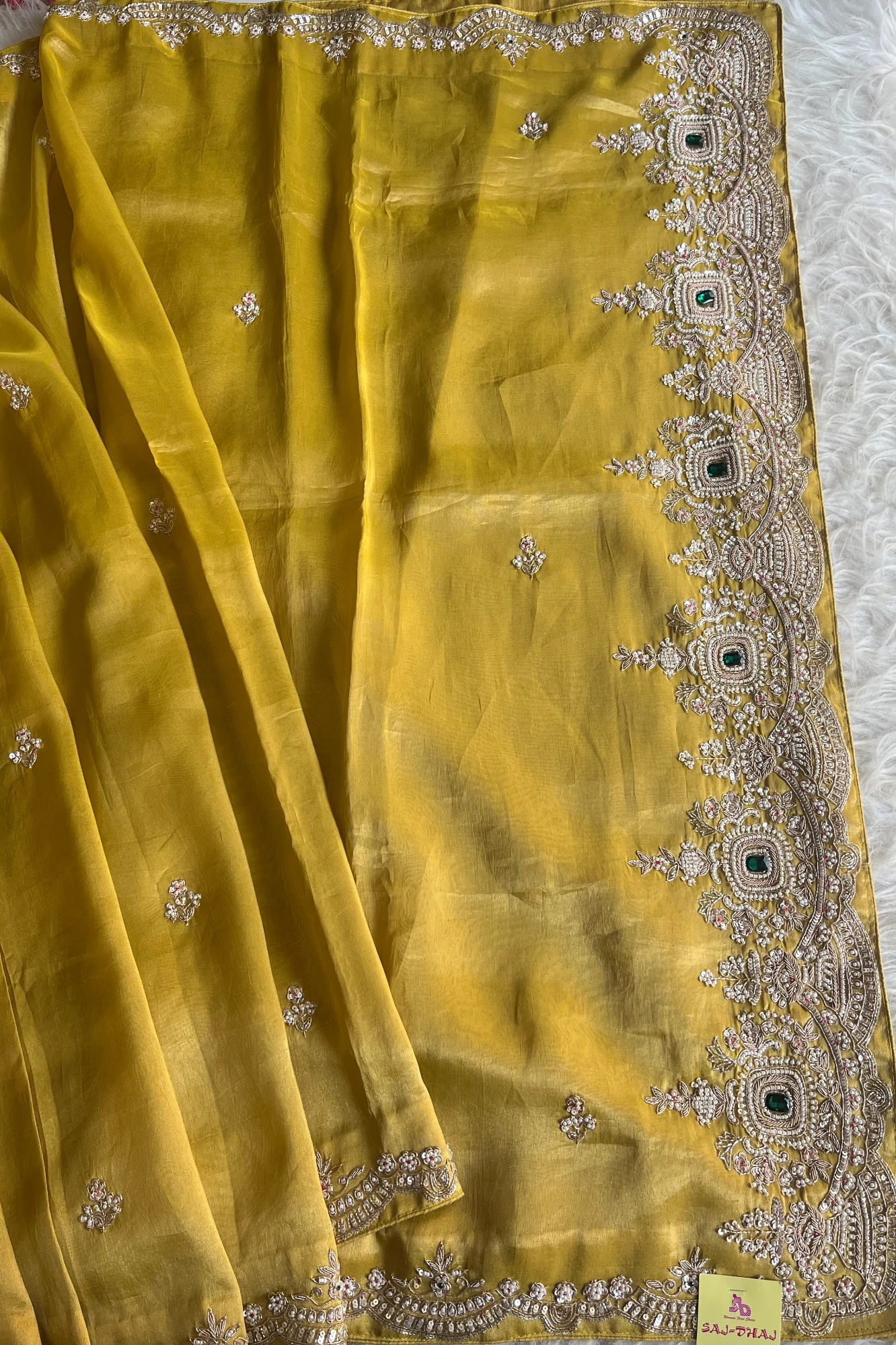 Mustard Tissue Organza Saree with Heavy Pallu 5650 14
