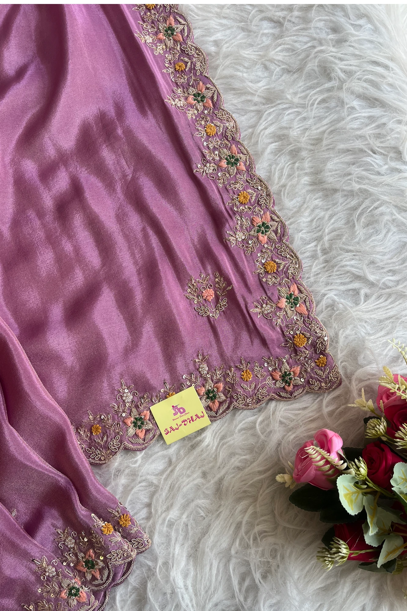 Lilac Tissue Embroidered Saree 5702 01