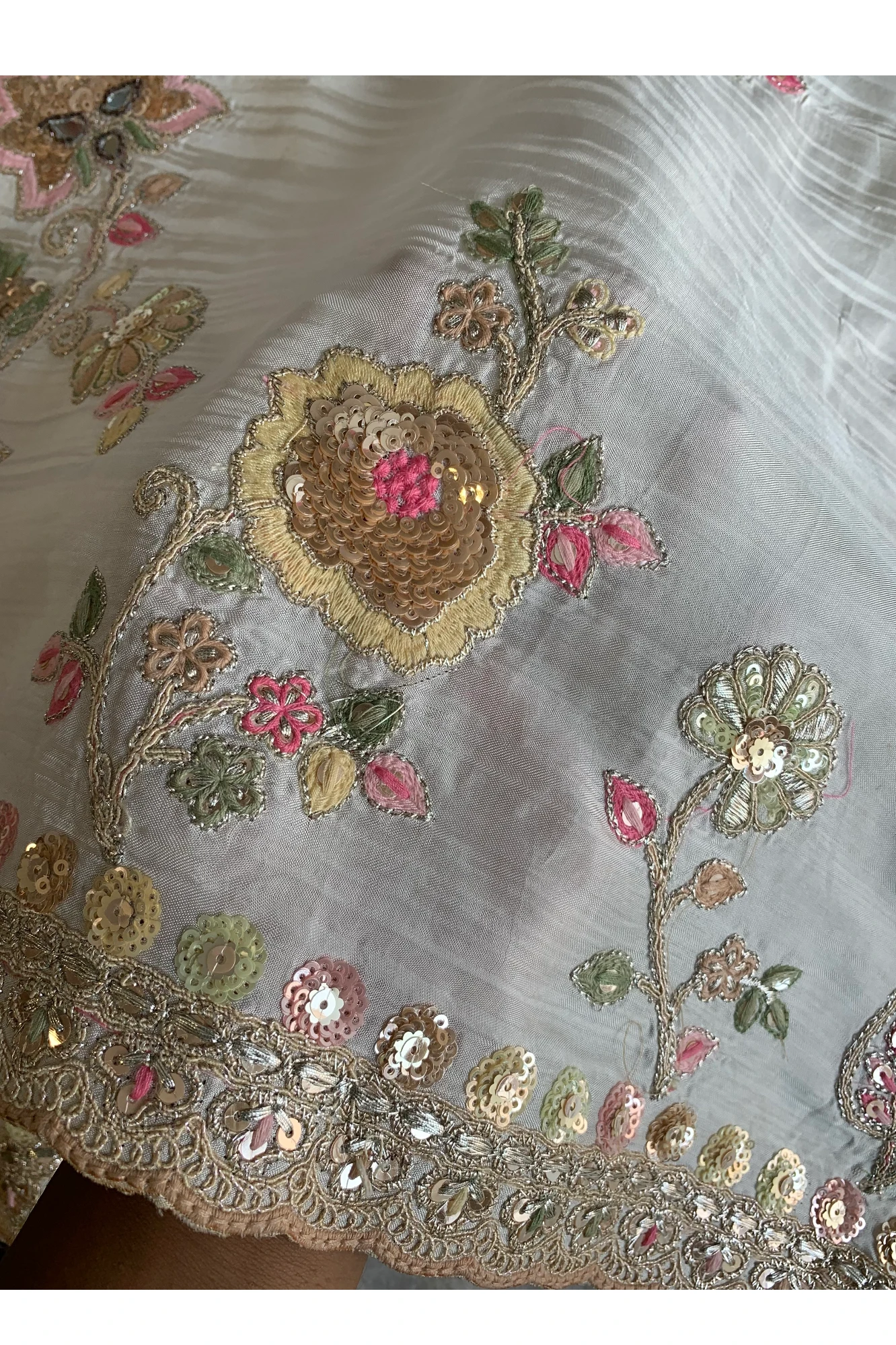 White Saree with Multicolour Embroidery 5786 01