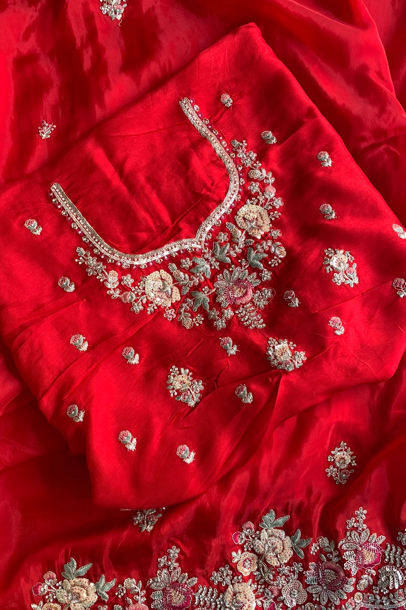 Red Floral Dori Habutai Silk Saree 5662 10