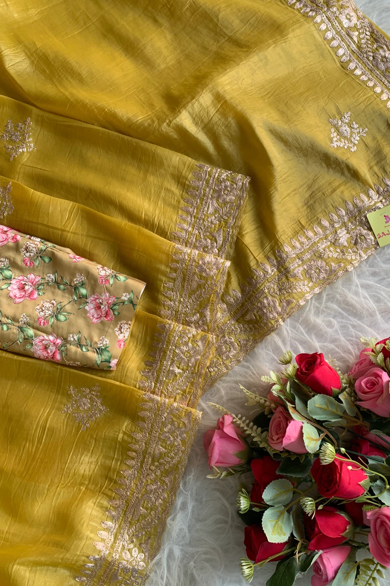 Mustard Yellow Pittan Crush Saree 5653 01