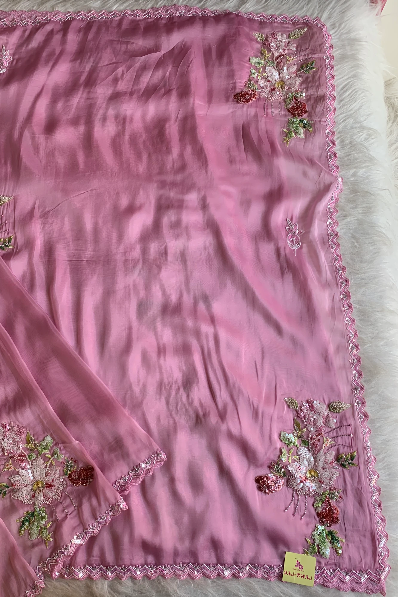 Baby Pink Floral Sequin Organza Saree 5651 24